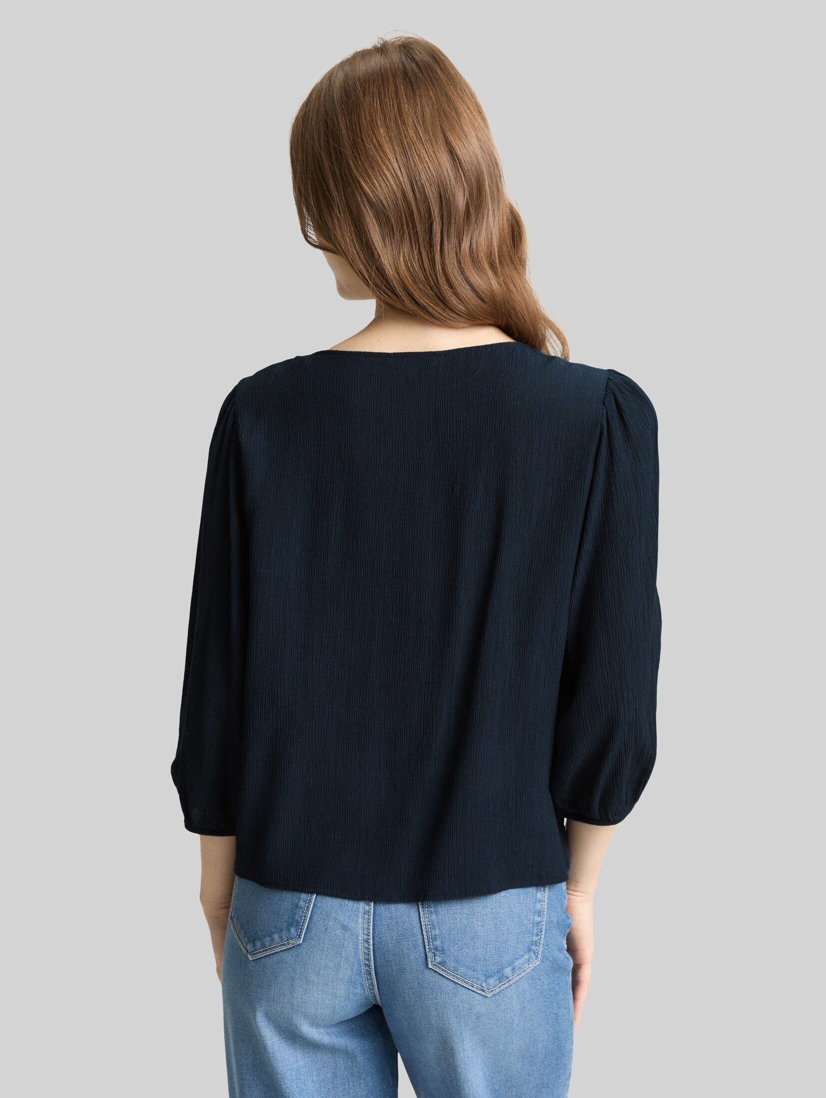 TOM TAILOR Denim Kurzarmbluse Blusen & Shirts Crinkle Bluse mit Knopfleiste
