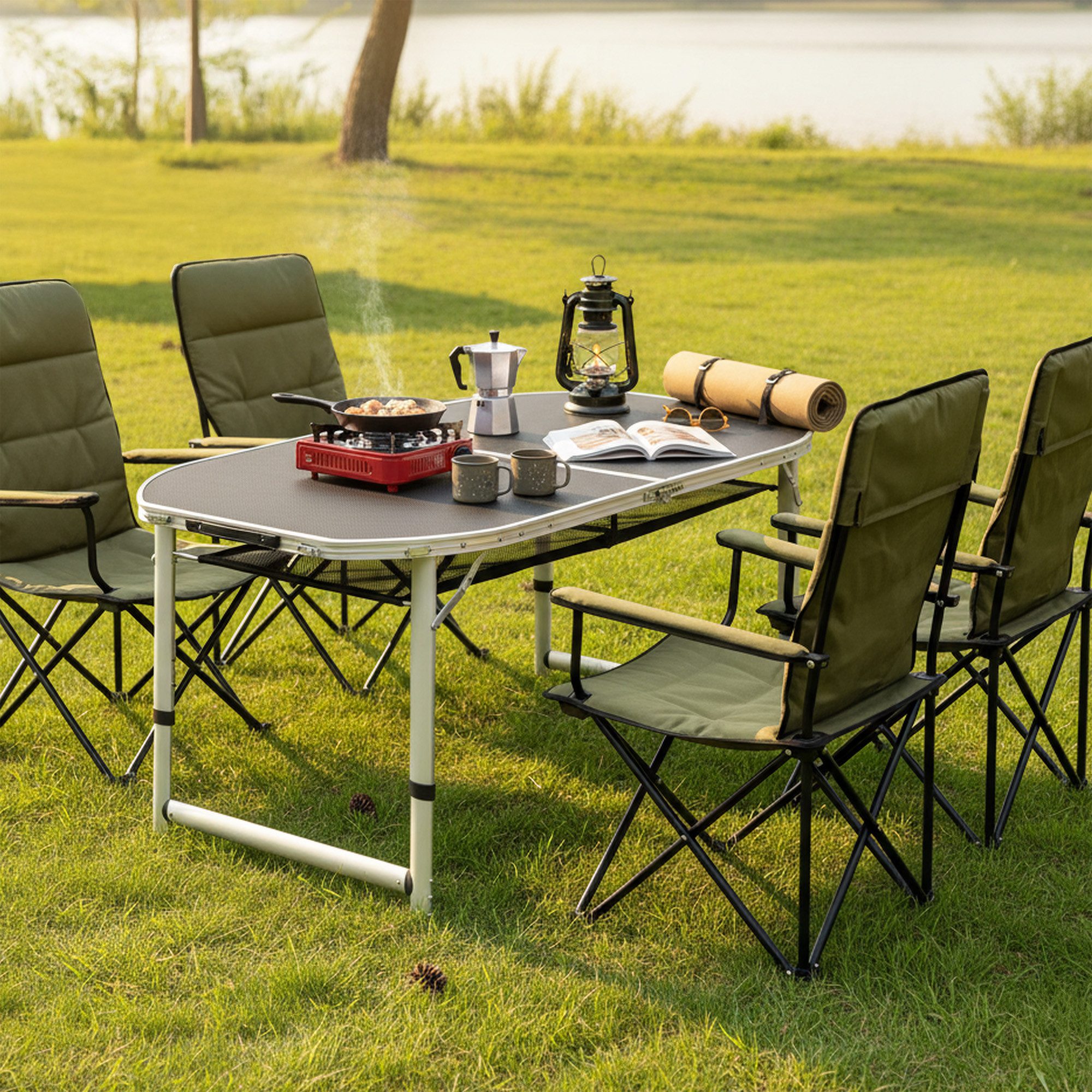 CampFeuer Campingtisch für 6 Personen, 150 x 80 cm, faltbar, höhenverstellbar
