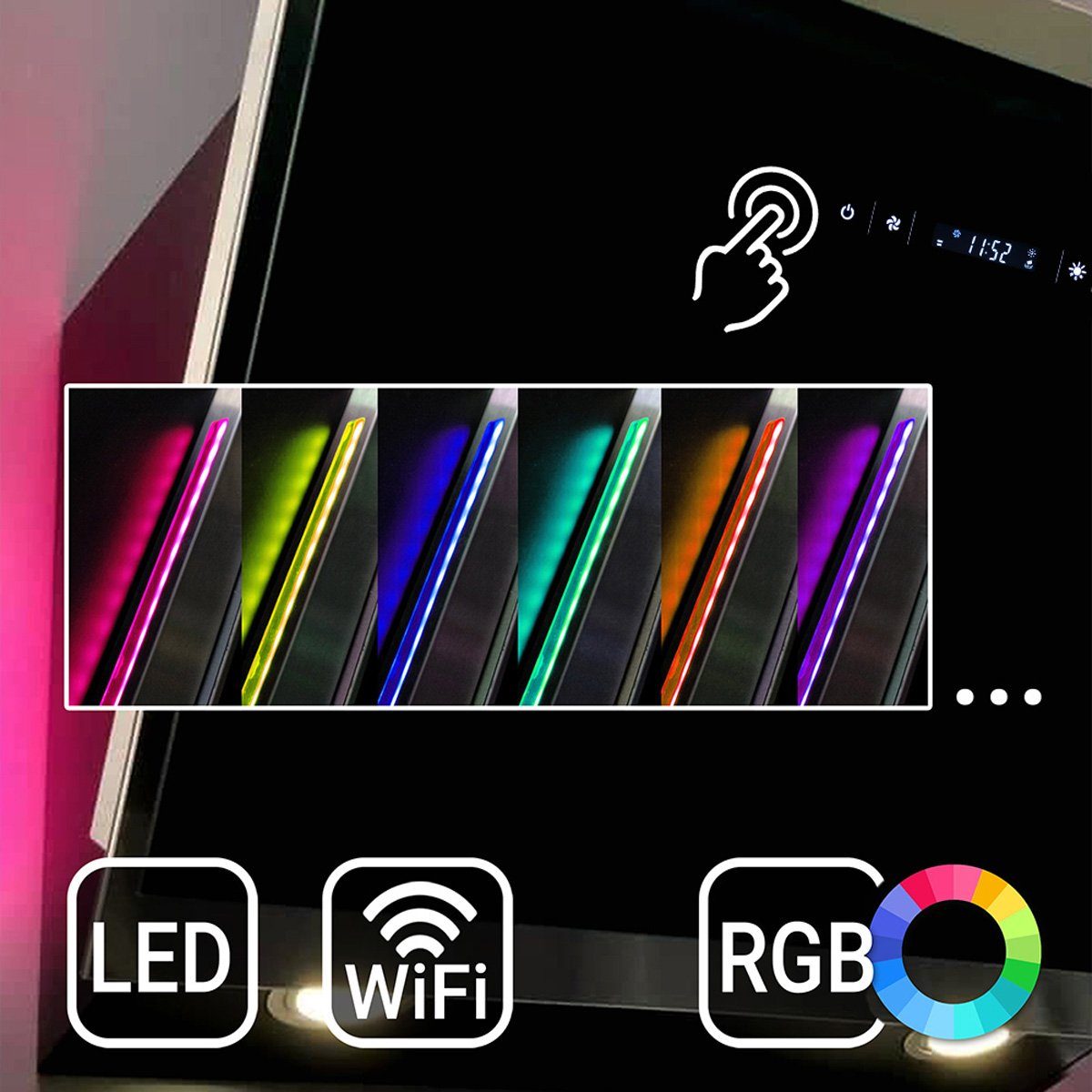 60cm Dunstabzugshaube Glas / KKT / 60cm / KOLBE Leise WiFi-App Smarte RGBW Edelstahl Kopffreihaube / Ambientebeleuchtung, HERMES608SM / Wandhaube
