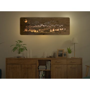 WohndesignPlus LED-Bild LED-Wandbild "Wald und Berge" 120cm x 40cm mit Akku/Batterie, Natur, DIMMBAR! Viele Größen und verschiedene Dekore sind möglich.