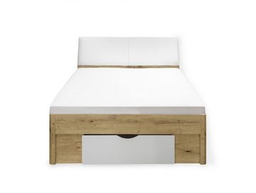 Moebel-Eins Kinderbett, DELGARO Bett / Jugendbett 140x200 cm, Material Dekorspanplatte, eichefarbig/weiss