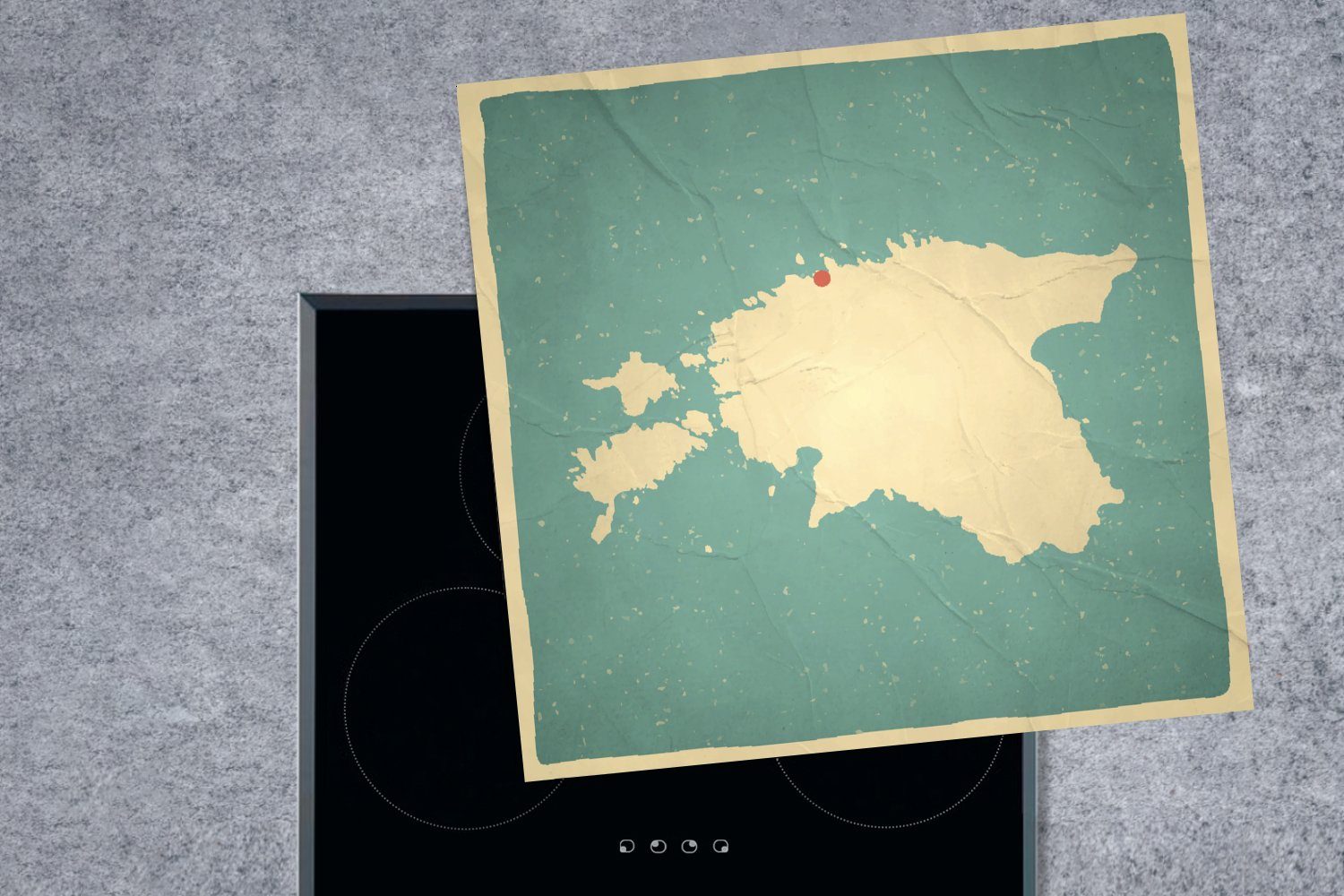 cm, Retro-Karte Vinyl, Estland, 78x78 (1 küche MuchoWow Arbeitsplatte tlg), von für Ceranfeldabdeckung, Herdblende-/Abdeckplatte