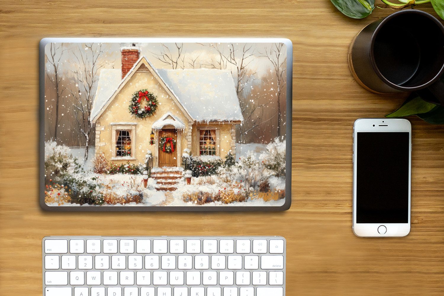 Thumbnail - MuchoWow Laptop-Aufkleber Weihnachten - Zuhause - Winter - Schnee, (1tlg), Laptop Folien Cover, Aufkleber, Sticker, Schu...