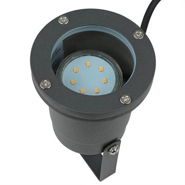 Licht-Erlebnisse Außen-Stehlampe PRESTON, ohne Leuchtmittel, Gartenstrahler Erdspieß Anthrazit GU10 IP44 Aluminium Wegeleuchte