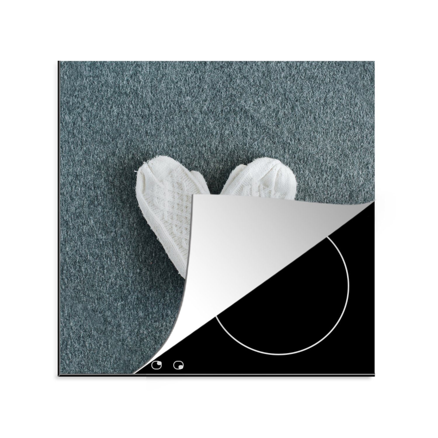 MuchoWow Herdblende-/Abdeckplatte Winter - Handschuhe - Herz, Vinyl, (1 tlg), 78x78 cm, Ceranfeldabdeckung, Arbeitsplatte für küche