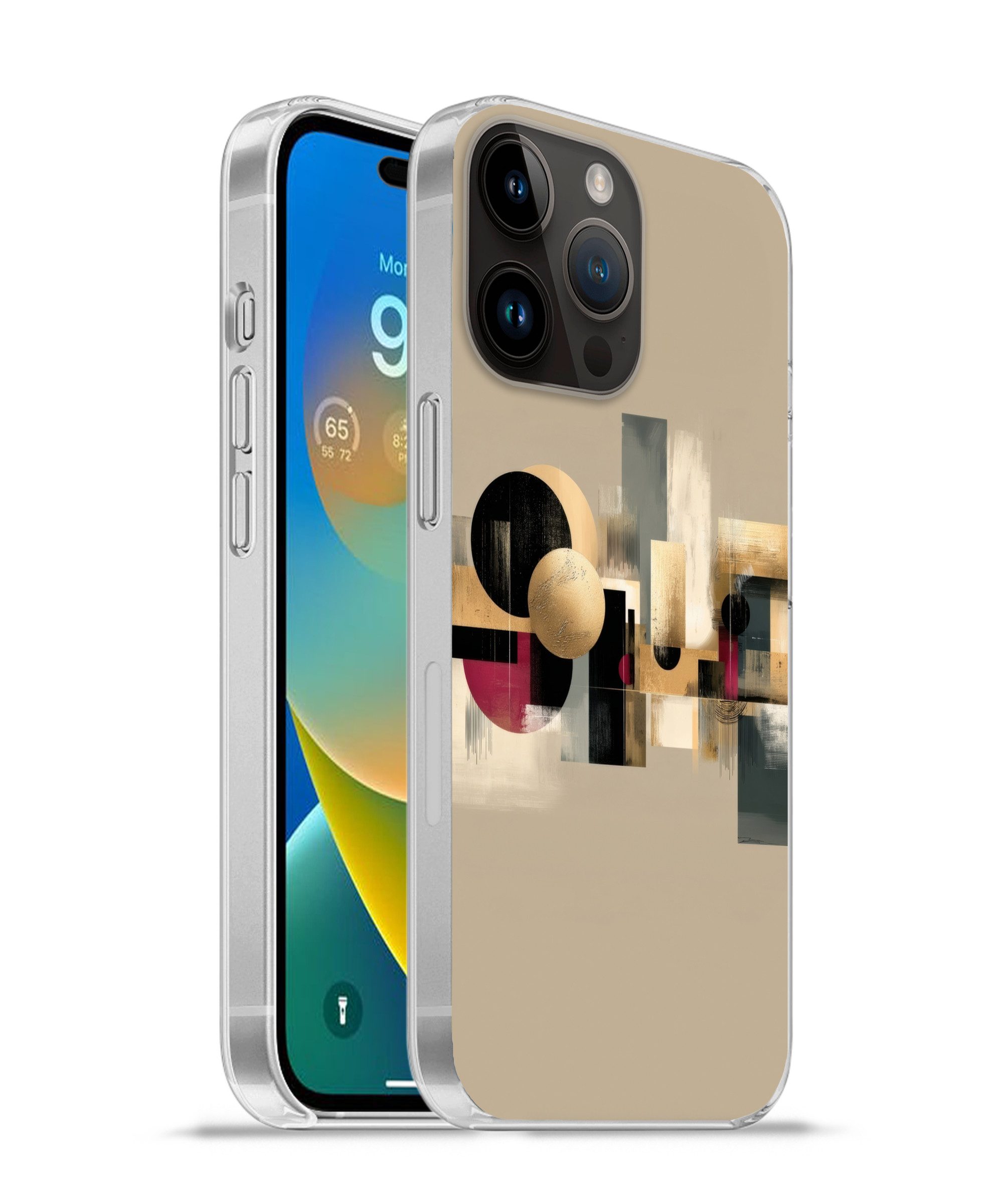 MuchoWow Handyhülle für Apple iPhone 14 Pro Abstrakt - Formen - Beige - Texturen, Smartphone-Bumper, Print, Handy Schutzhülle Dünn