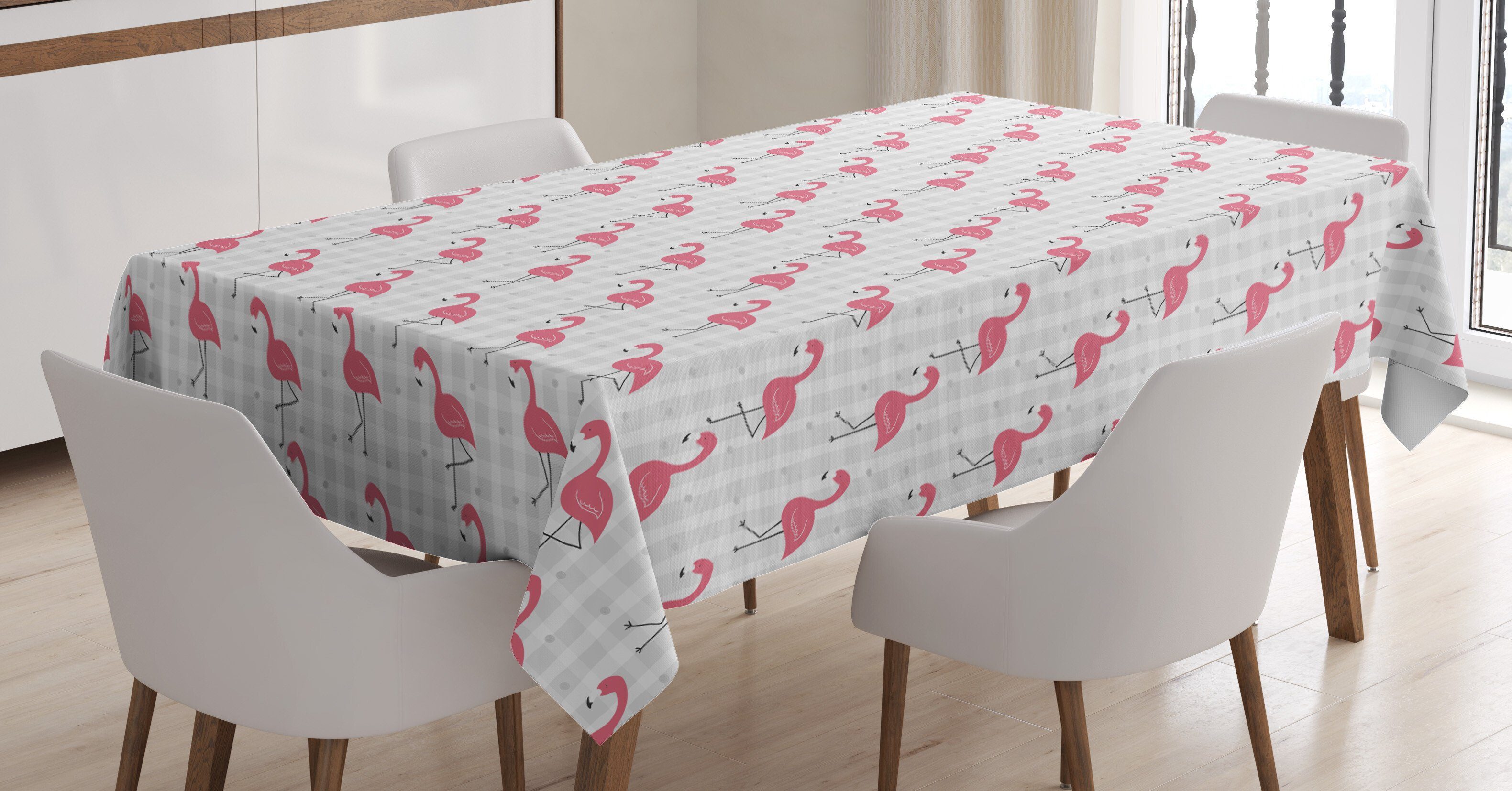 Für Waschbar Checkers Pink den Farben, Flamingo Abakuhaus Klare Vögel Tischdecke geeignet Außen Bereich auf Farbfest
