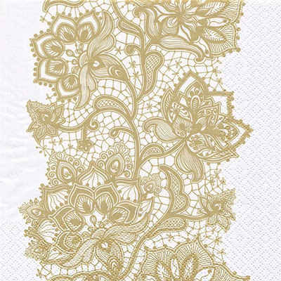 Linoows Papierserviette 20 Servietten, Rand mit floraler golderner Spitze, (Packung), Motiv Rand mit floraler golderner Spitze