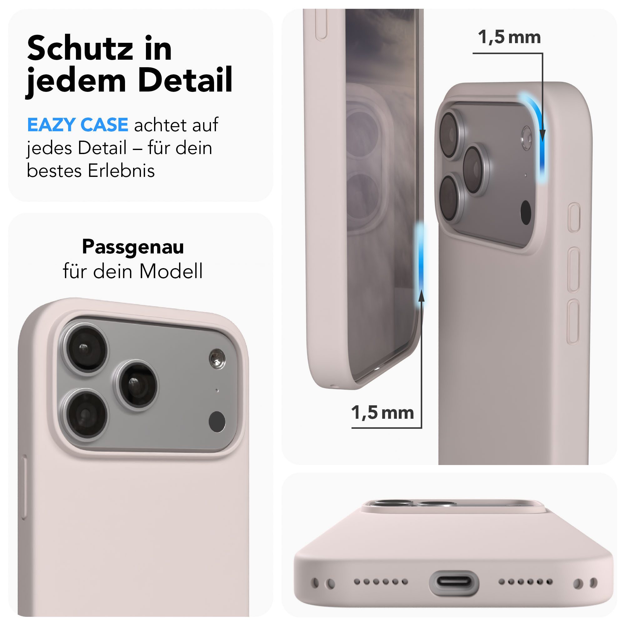 EAZY CASE Handyhülle für Apple iPhone 17 Pro Max Hülle Silikon 6,9 Zoll, Silikon Schutzhülle mit Kameraschutz kratzfest Cover Rosabraun