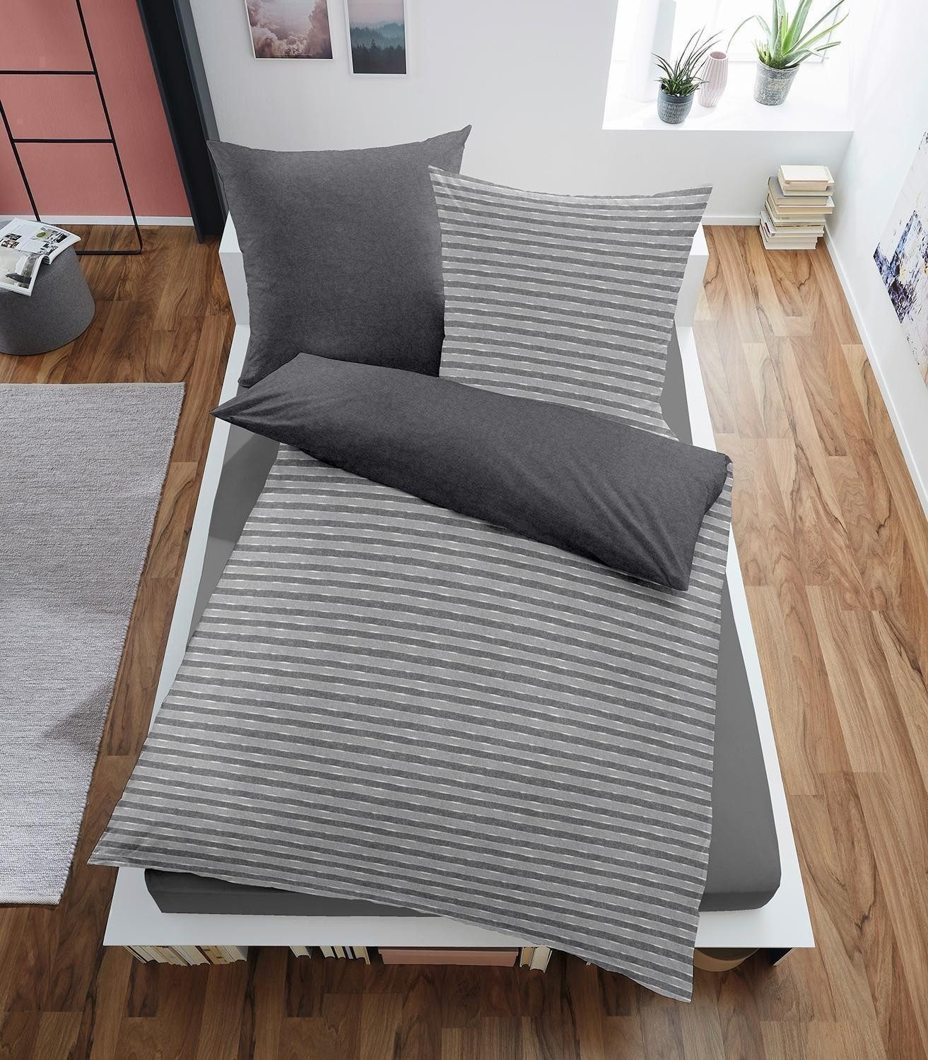Wülfing Bettwäsche LENIA, 155 x 220 cm, Silbergrau, Anthrazit, Baumwolle