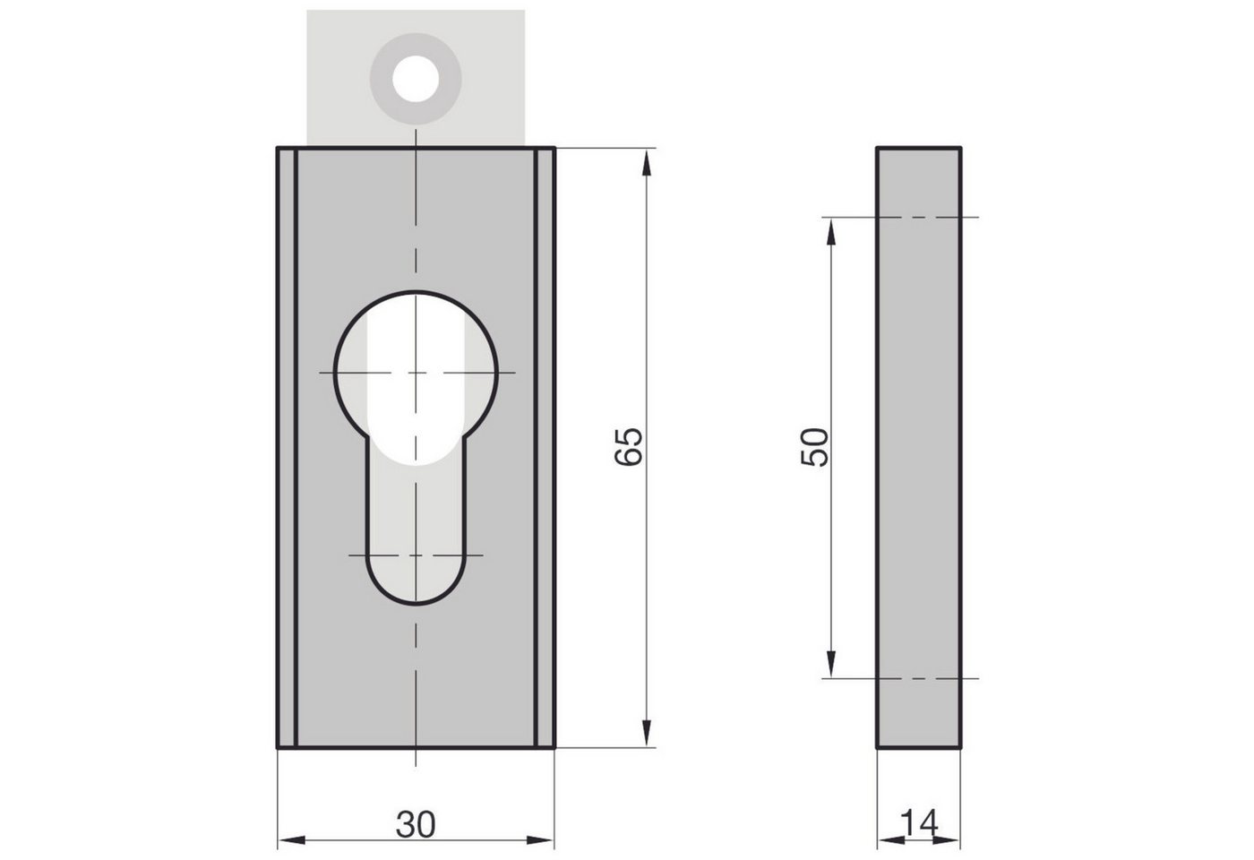 Thumbnail - BASI Türbeschlag Schieberosette / Schutzrosette mit PZ-Lochung (Packung), aus Aluminium F2, Stärke 14 mm, eckig