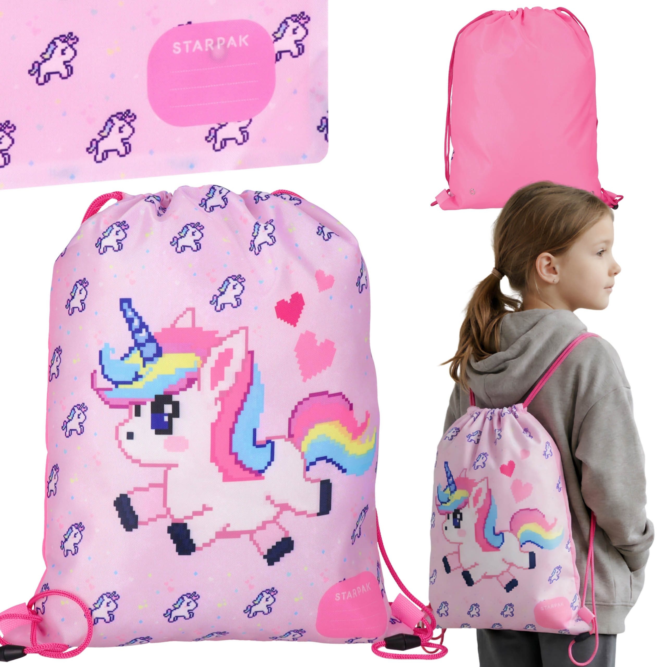Turnbeutel Pixel Unicorn Turnbeutel für Mädchen, rosa, 38 × 33 cm