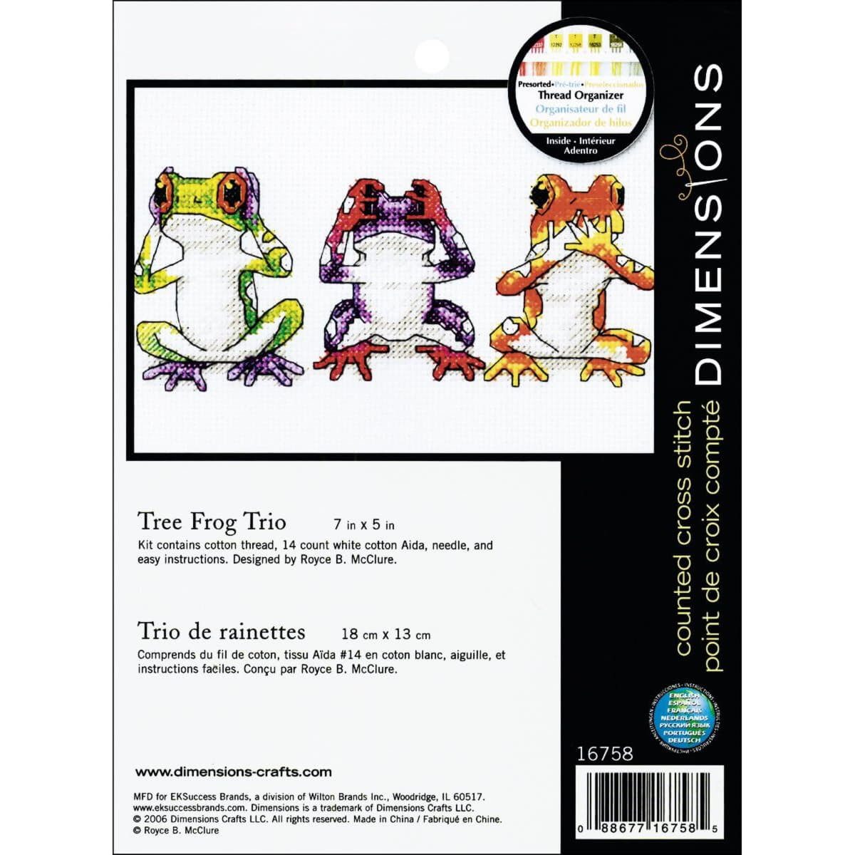 Dimensions Kreativset Dimensions Kreuzstich Stickpackung "Laubfrosch-Trio", Zählmuster, 17, (embroidery kit by Marussia)