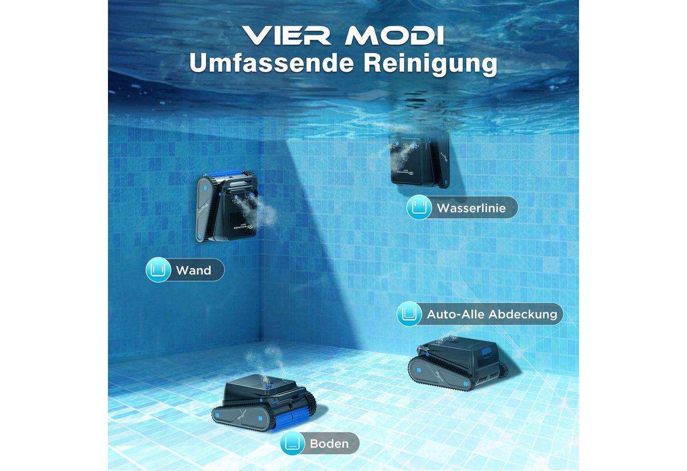 Thumbnail - EVERCROSS BOT Poolroboter U8 für Boden und Wand Mit App-Steuerung, 120Min Laufzeit, 200m² Reinigungsfläche, Intelligente...