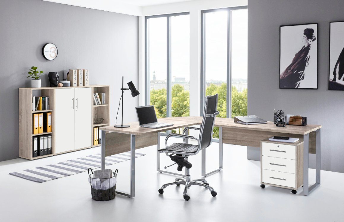 moebel-dich-auf Büromöbel-Set OFFICE EDITION, (Büromöbel abschließbar, Made in Germany, Set 2) Eiche Sonoma / weiß matt