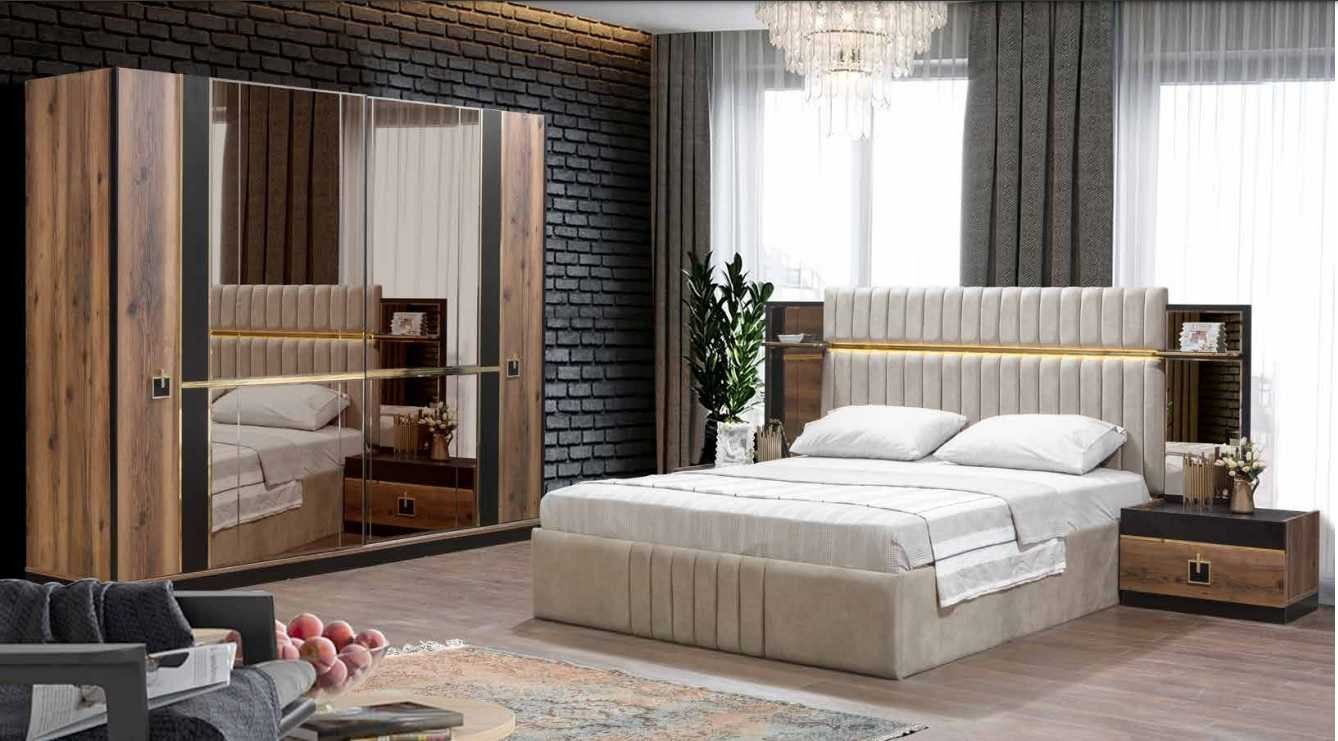 Schlafzimmer-Set Bett Nachttisch Kleiderschrank 4tlg Schlafzimmer Set Design Modern Neu