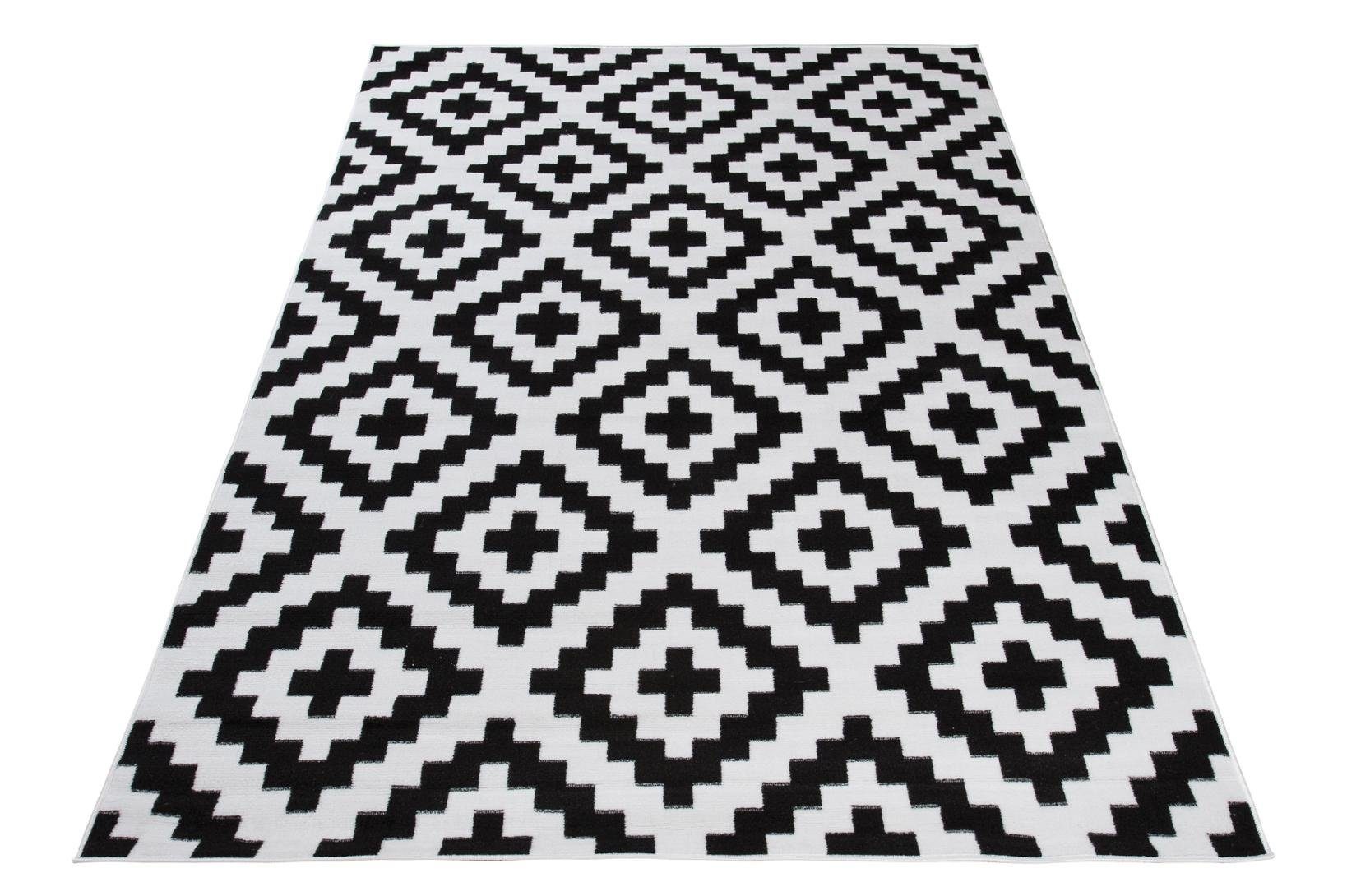 Geeignet - Kurzflor Kurzflor, schwarz weiß Fußbodenheizung, Geometrische 140 Modern 70 x cm, Höhe 7 Designteppich Mazovia, mm, Teppich für Muster