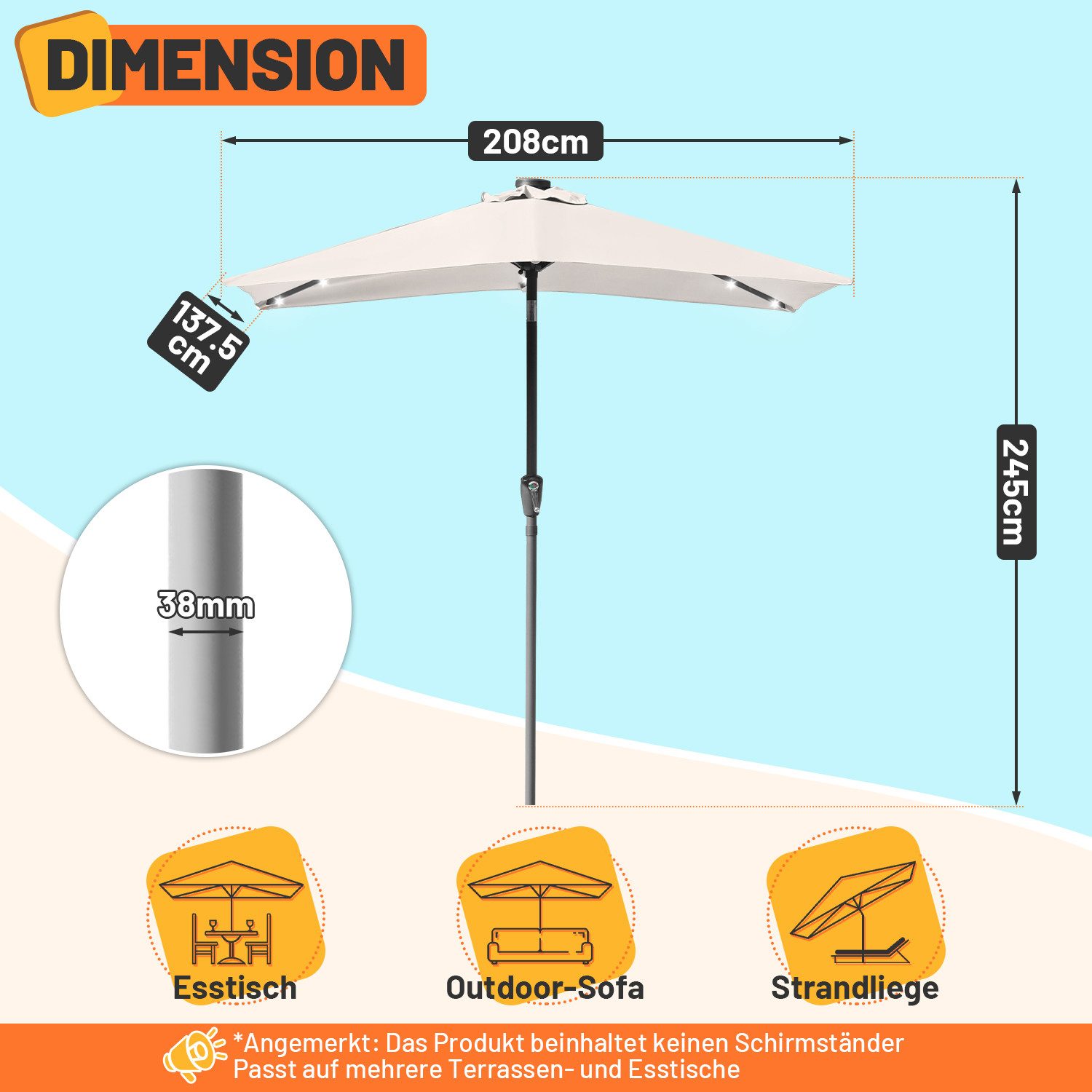 Clanmacy Sonnenschirm Rechteckig LED Solar Gartenschirm günstig online kaufen