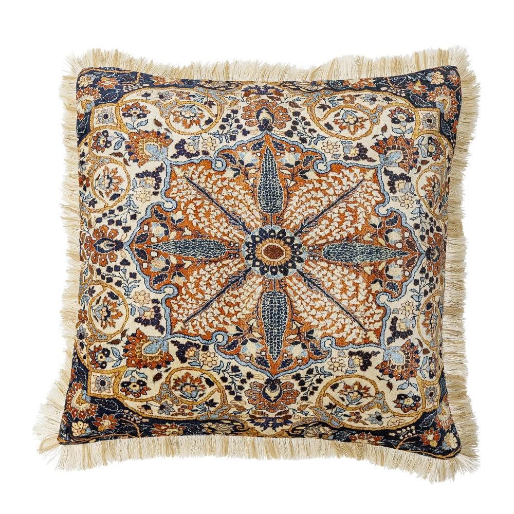 Bloomingville Dekokissen Asu Kissen Braun 50x50 cm Viskose, Dekokissen mit floralem Muster und Füllung
