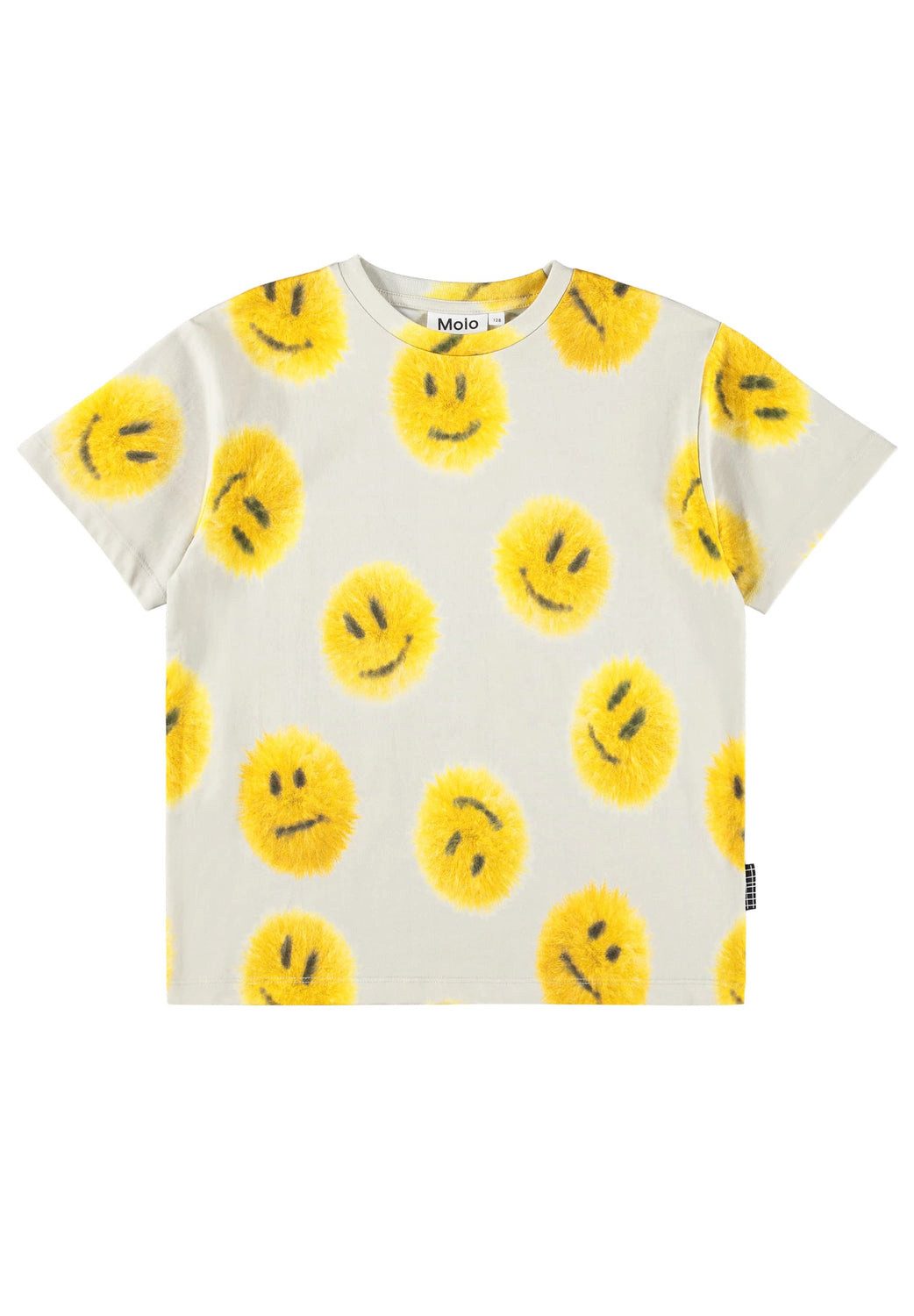 Molo T-Shirt MOLO T-Shirt Riley hellgrau mit Smiley-Print gelb flauschiger Look