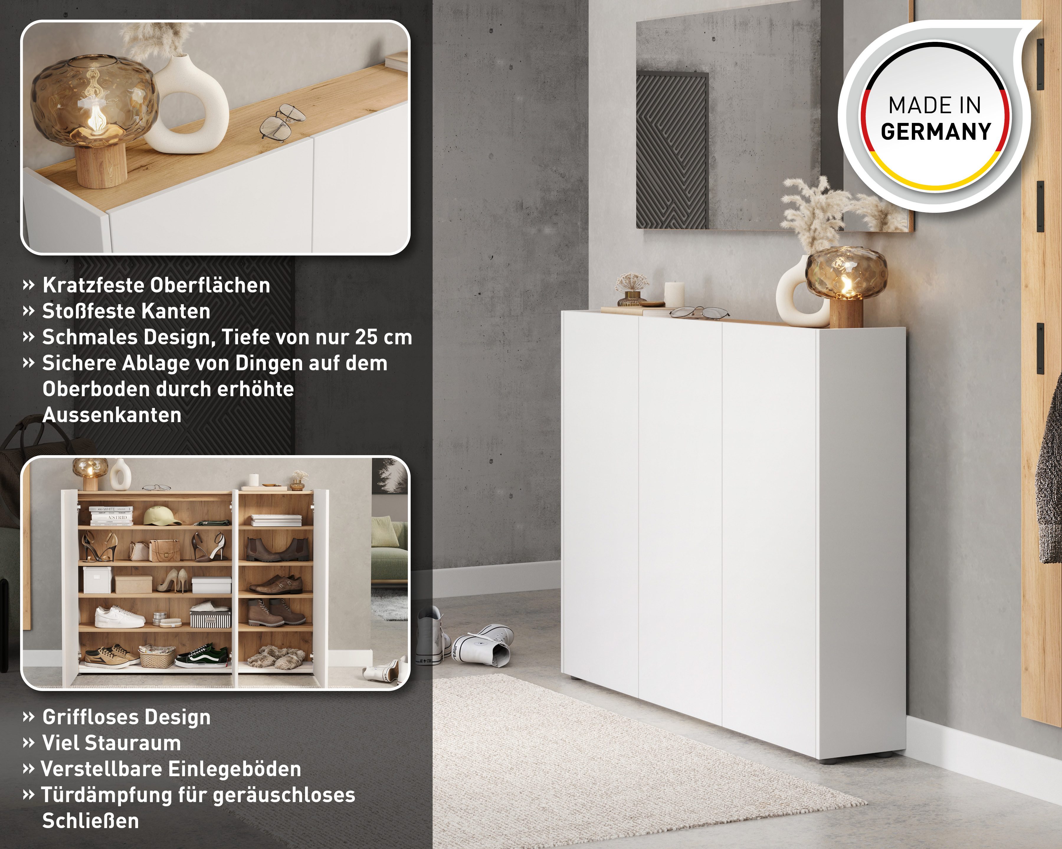 GERMANIA Schuhschrank Libbiano Flurschrank, Soft-close, verstellb. Böden, in 3 Höhen, 2- oder 3-türig