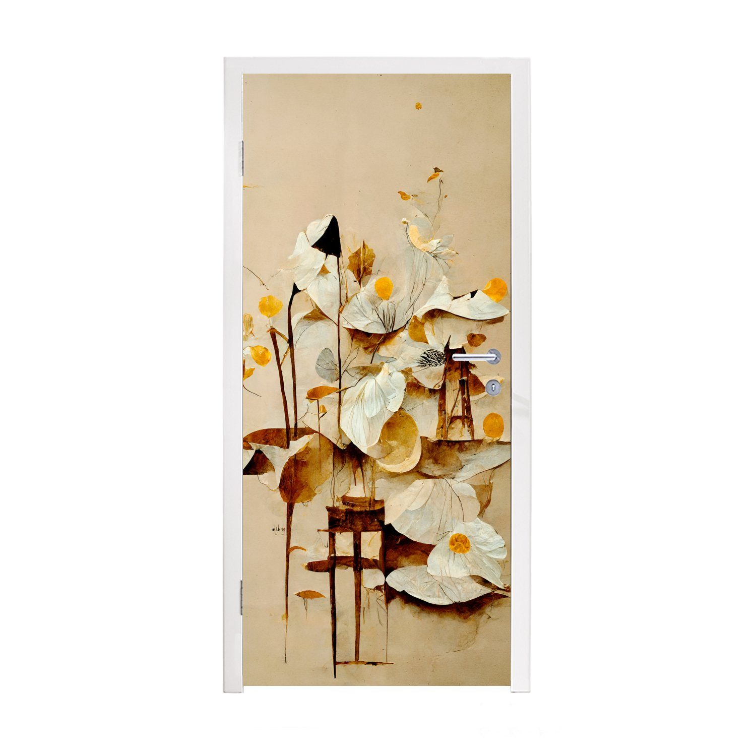 Weiß cm (1 Matt, St), Vintage, Türtapete Fototapete MuchoWow Blumen bedruckt, 75x205 - - für Türaufkleber, Pflanzen - Tür,