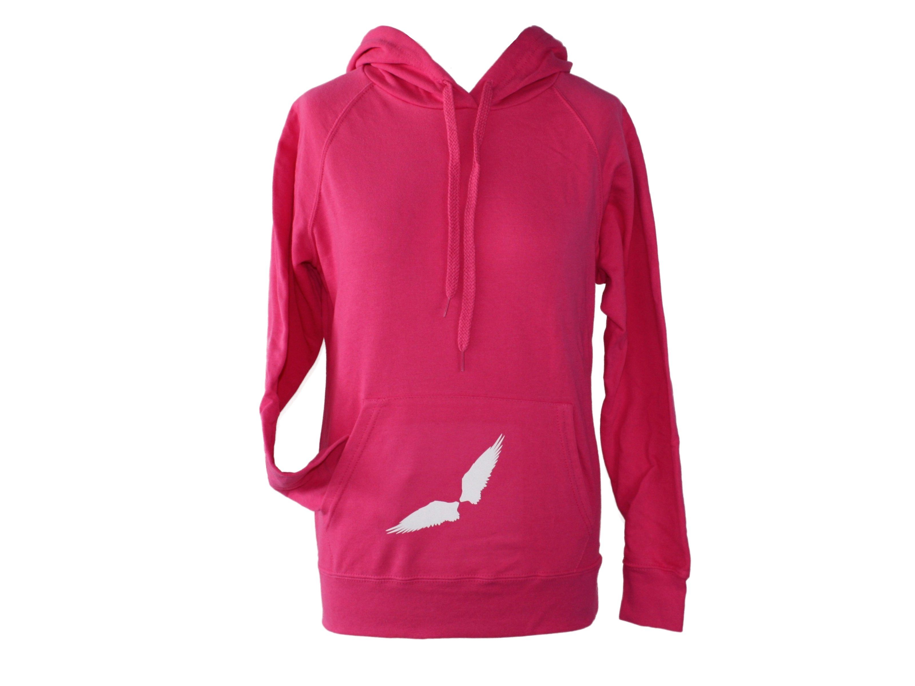dunkle design Hoodie Flockdruck Farben nach Wahl Bauchtasche Pink Flügel Weiß