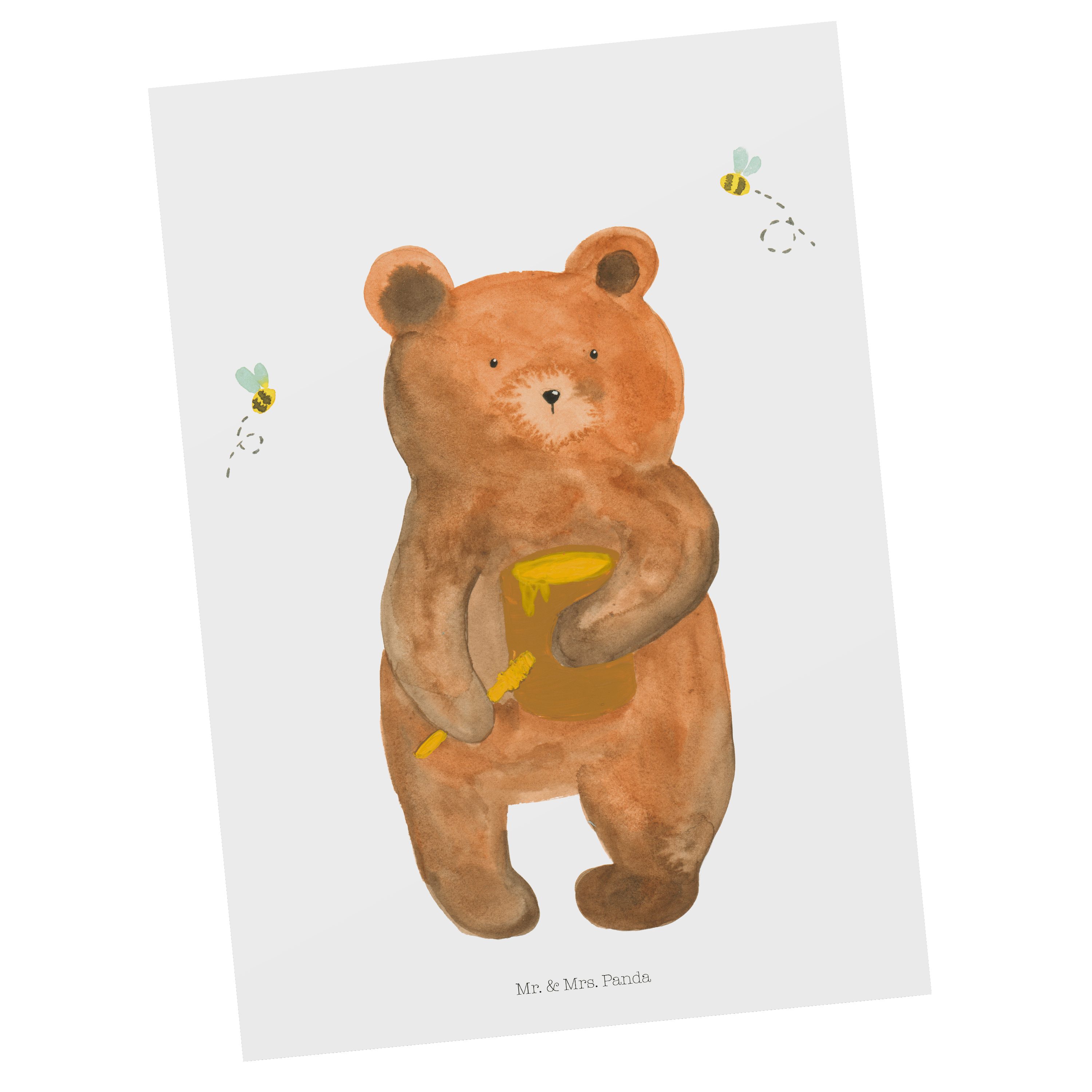 Mr. & Mrs. Panda Postkarte Honigbär - Weiß - Geschenk, Ansichtskarte, Einladungskarte, Geburtsta