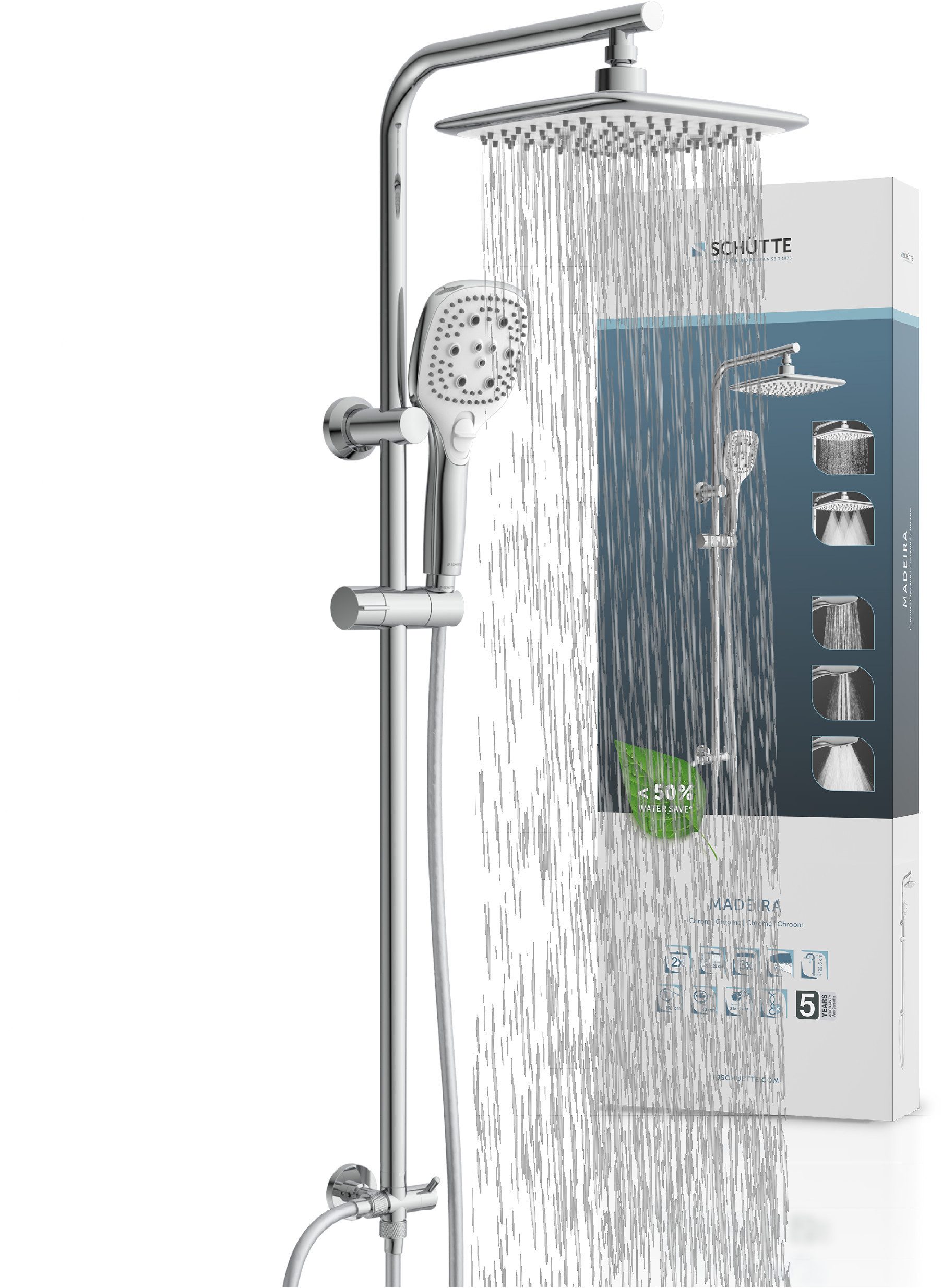 Schütte Duschsystem MADEIRA, Höhe 122,5 cm, Überkopfbrause-Set, Regendusche, Wellness, Komplett-Set