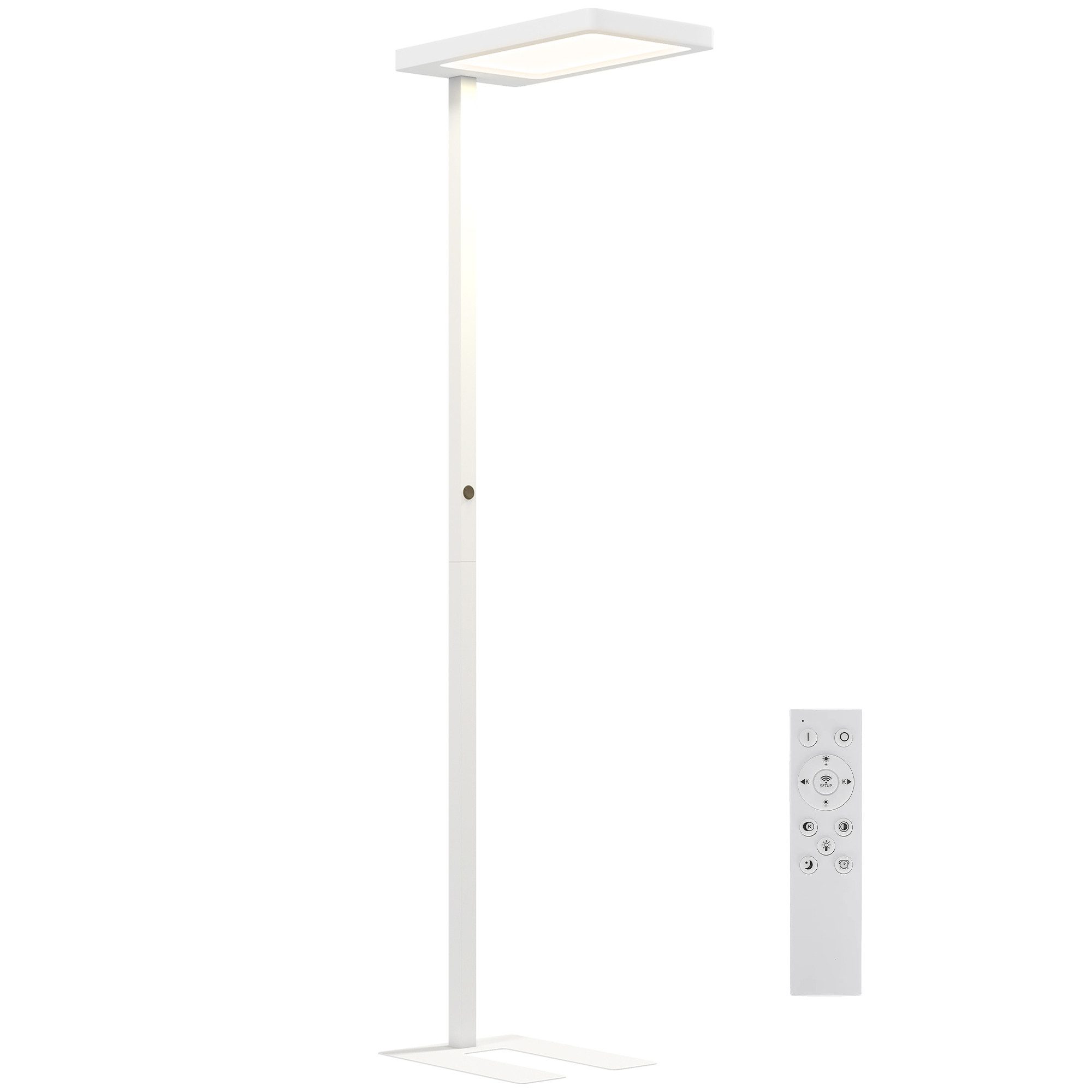 HOMCOM Stehlampe Stehleuchte mit Fernbedienung, Timing-Funktion, Nachtlicht, Dimmfunktion, LED fest integriert, Warmweiß, Kaltweiß, Leselampe Stehend für Schlafzimmer Wohnzimmer