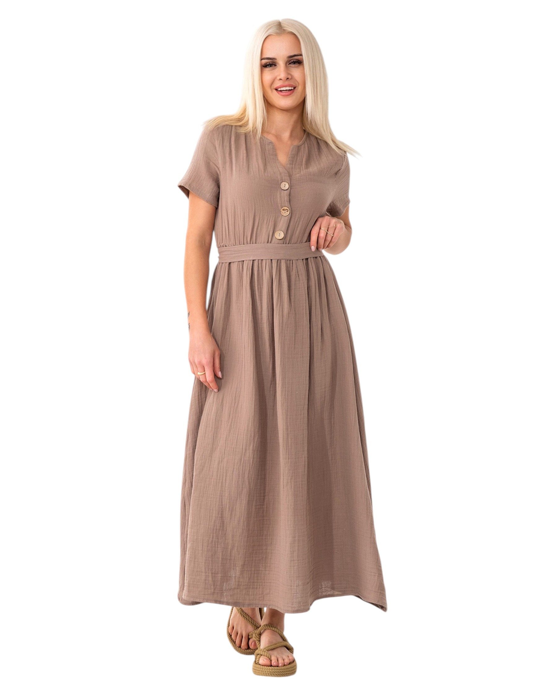 WENOR Sommerkleid Musselin Boho Kleid mit Knopfleiste & Taillenband, Freize günstig online kaufen