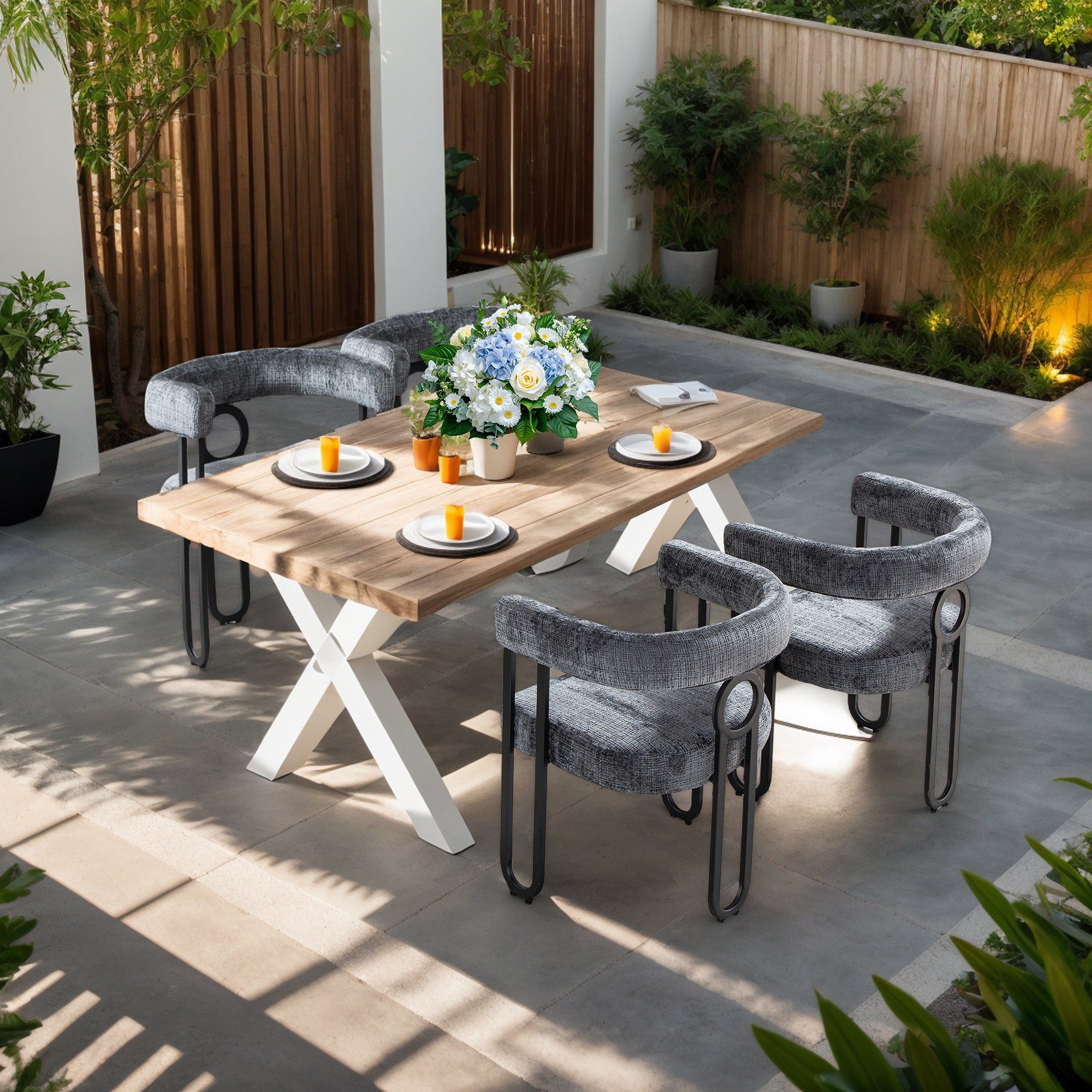 LVHOM Gartenstuhl Retro-Ring Metall 2-/4-/6er-Set, Chenille/PU günstig online kaufen