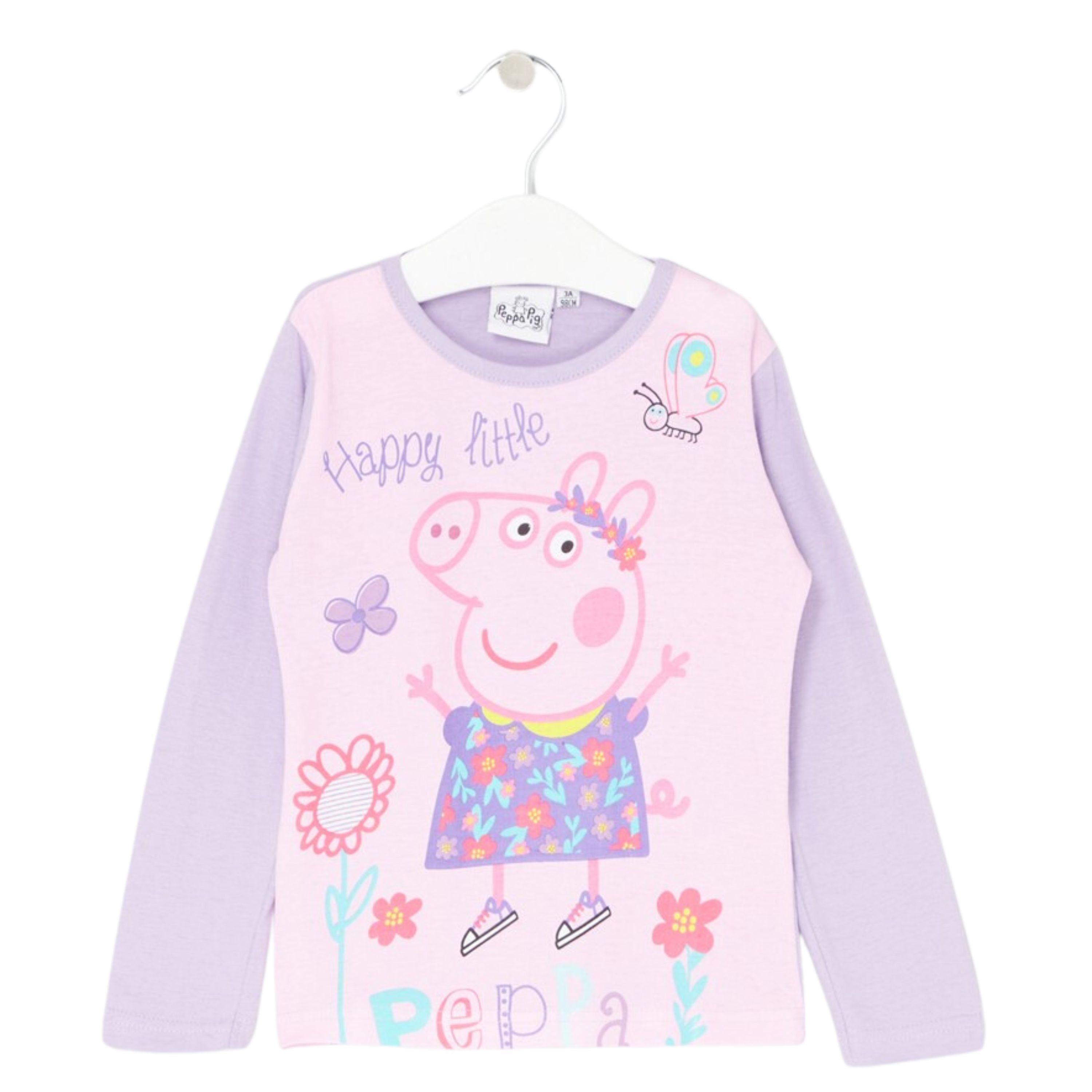 Gr. Mädchen Pig Wutz Shirt Baumwolle aus cm Lila Peppa Langarmshirt 98-116 Peppa