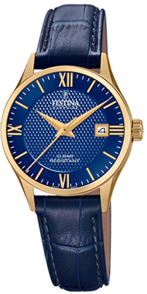 Festina Quarzuhr Festina Analog Damen Uhr F20011/3 Leder, (Analoguhr), Damen Armbanduhr rund, Lederarmband blau, Elegant