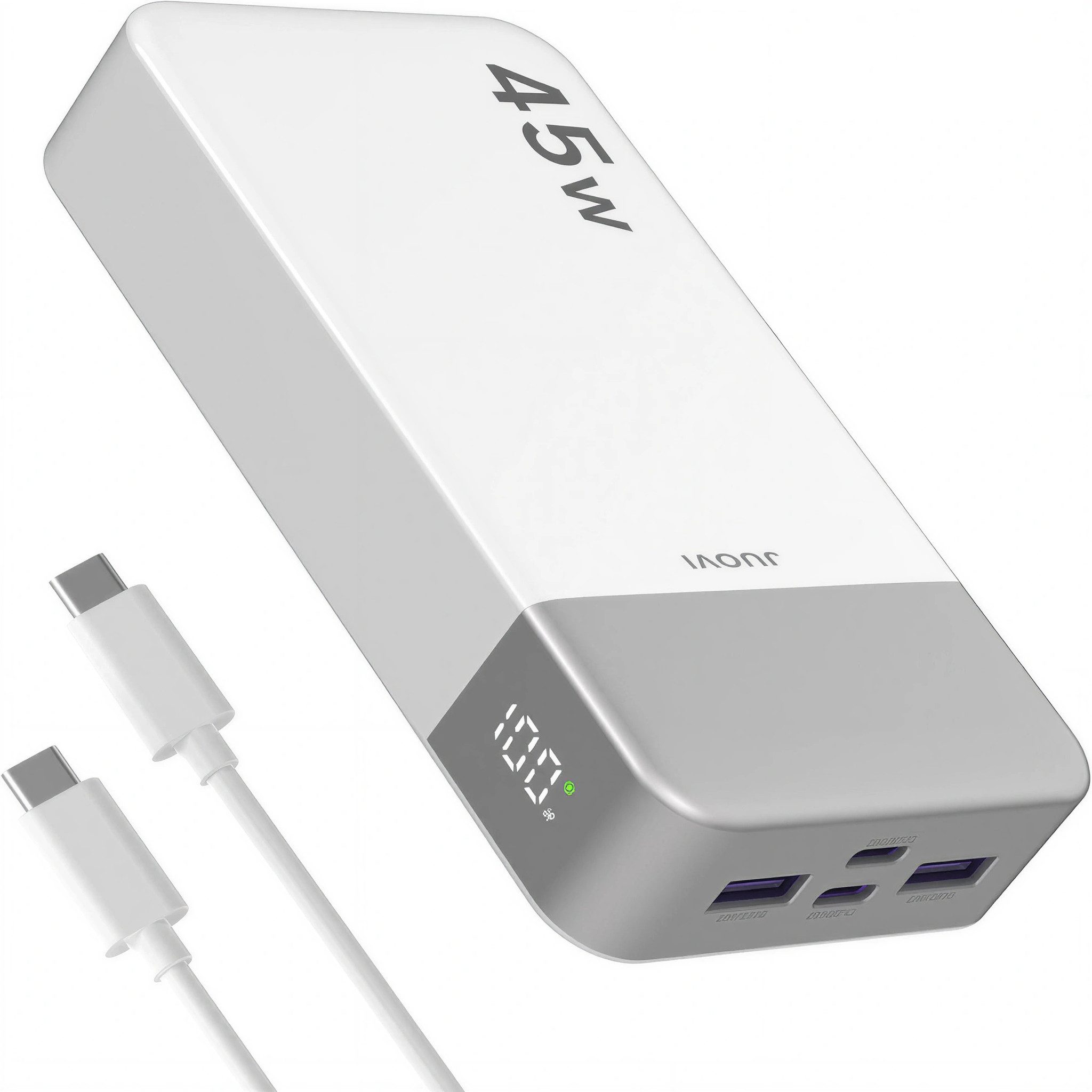 JUOVI Power Bank 45W 20000mAh USB C Schnellladegerät PD QC Fast Charging Powerbank, 4-Port (2C+2A) LED Display, für iPhone 15, iPad, MacBook