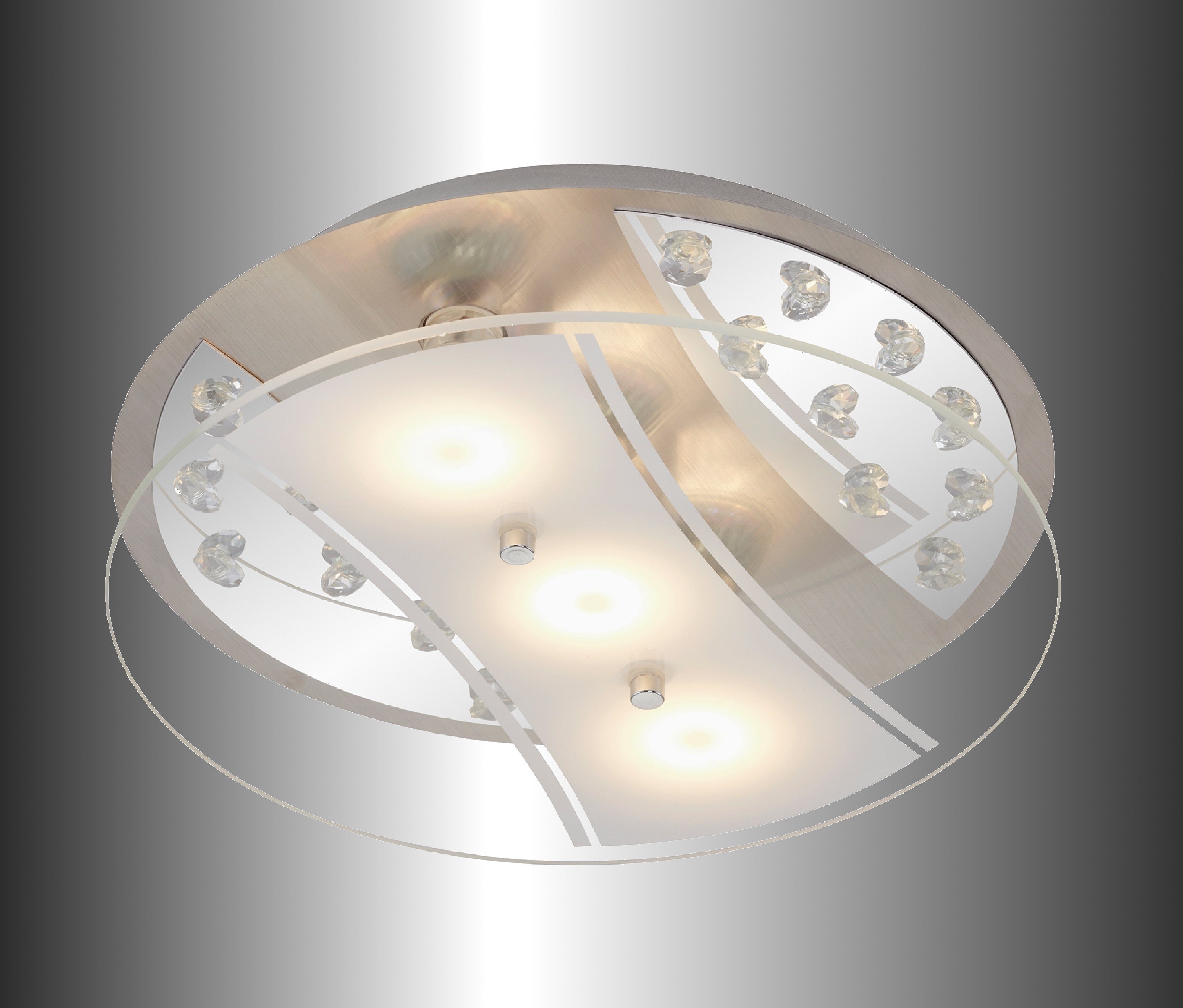 TRANGO LED Badlampe warmweiß 3x Metall 3000K 3489 Leuchtmittel LED 5 Deckenleuchte bedrucktem Watt, Deckenstrahler mit Design GU10 *EDI* Wandleuchte, Glas-Lampenschirm, Deckenleuchte, in Motiv Deckenlampe, Rund aus inkl