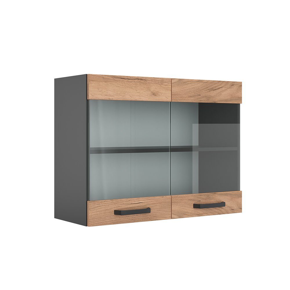 Vicco Glashängeschrank Hängeschrank Küche 80 cm R-Line Anthrazit Goldkraft Anthrazit Eiche