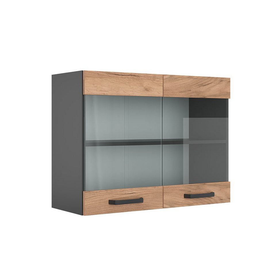 Vicco Glashängeschrank Hängeschrank Küche 80 cm R-Line Anthrazit Goldkraft