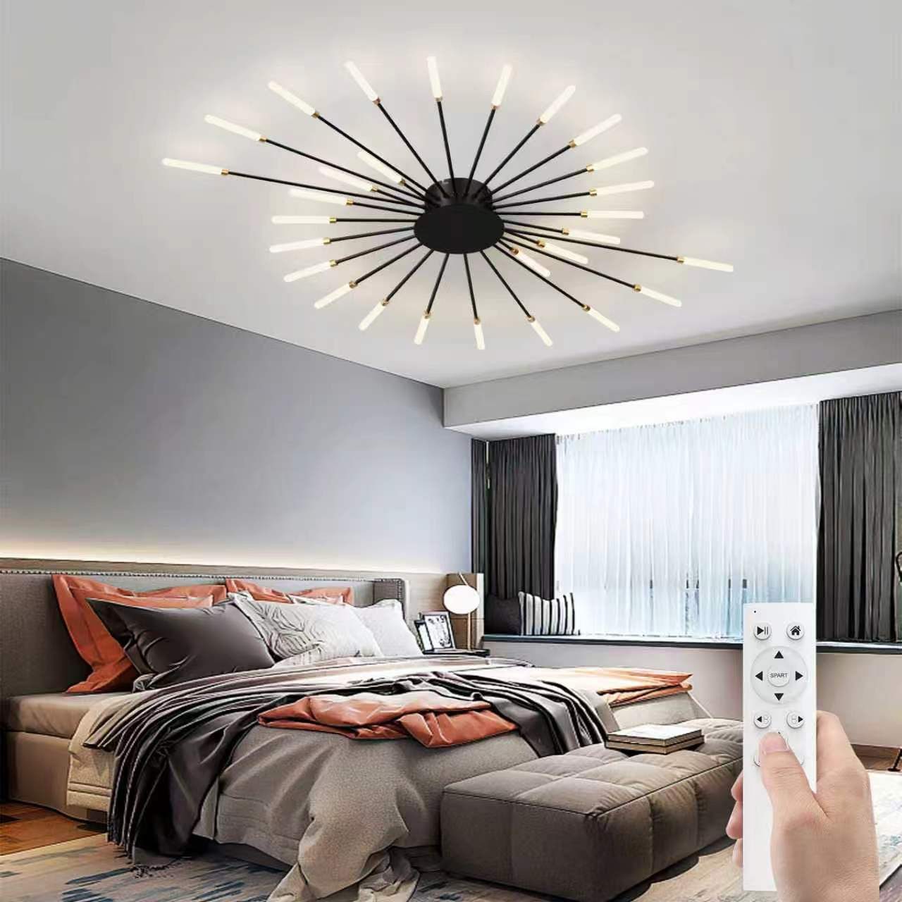 RRBEST Deckenleuchte Modern Deckenleuchte mit Fernsteuerung, LED Deckenleuchte Dimmbar, Wohnzimmerlampe, Schlafzimmerlampe. schwarz – Bild 2 von 5