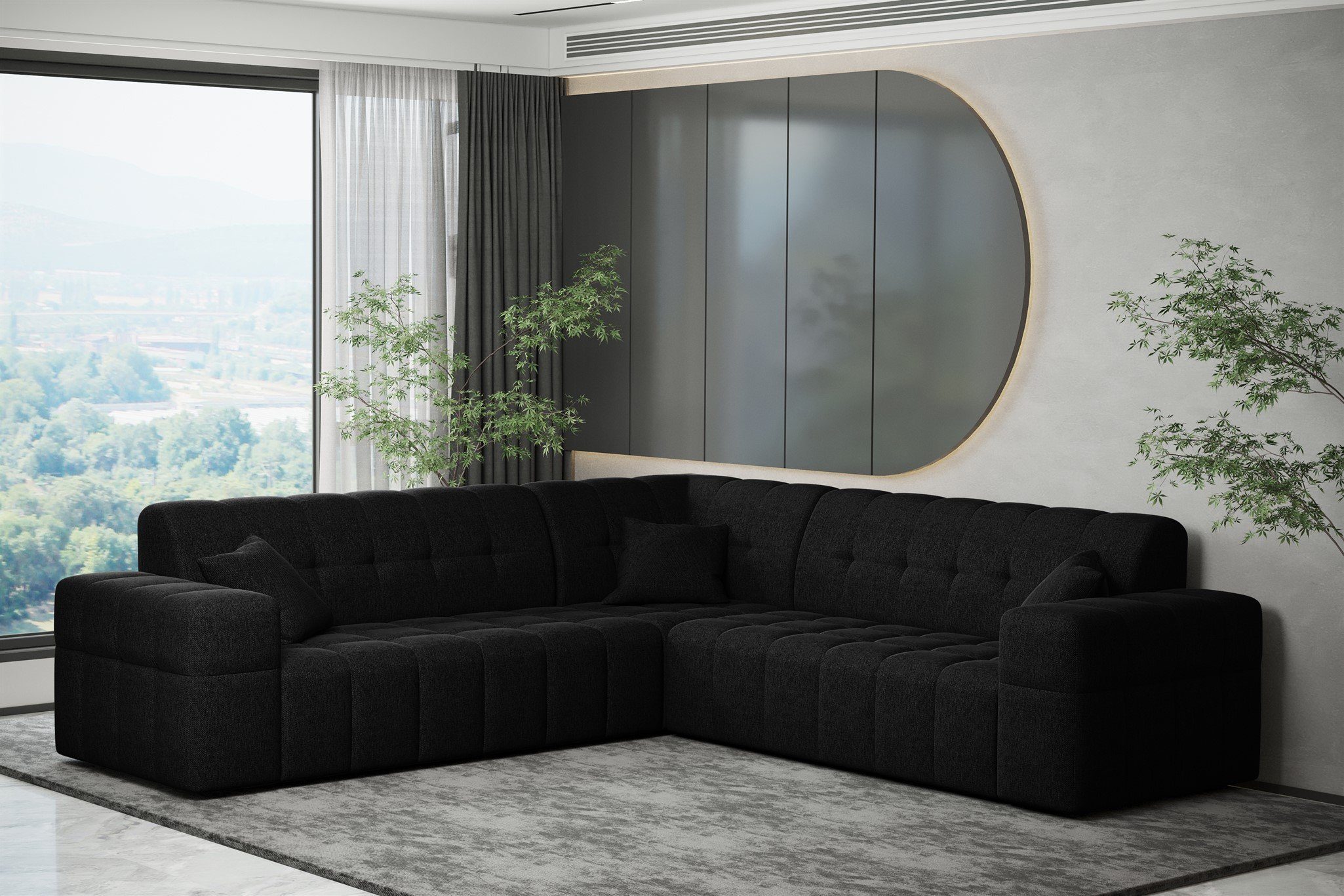 Fun Möbel Ecksofa Ecksofa Designersofa NANCY in Stoff Neve Seite Universal, Rundumbezug