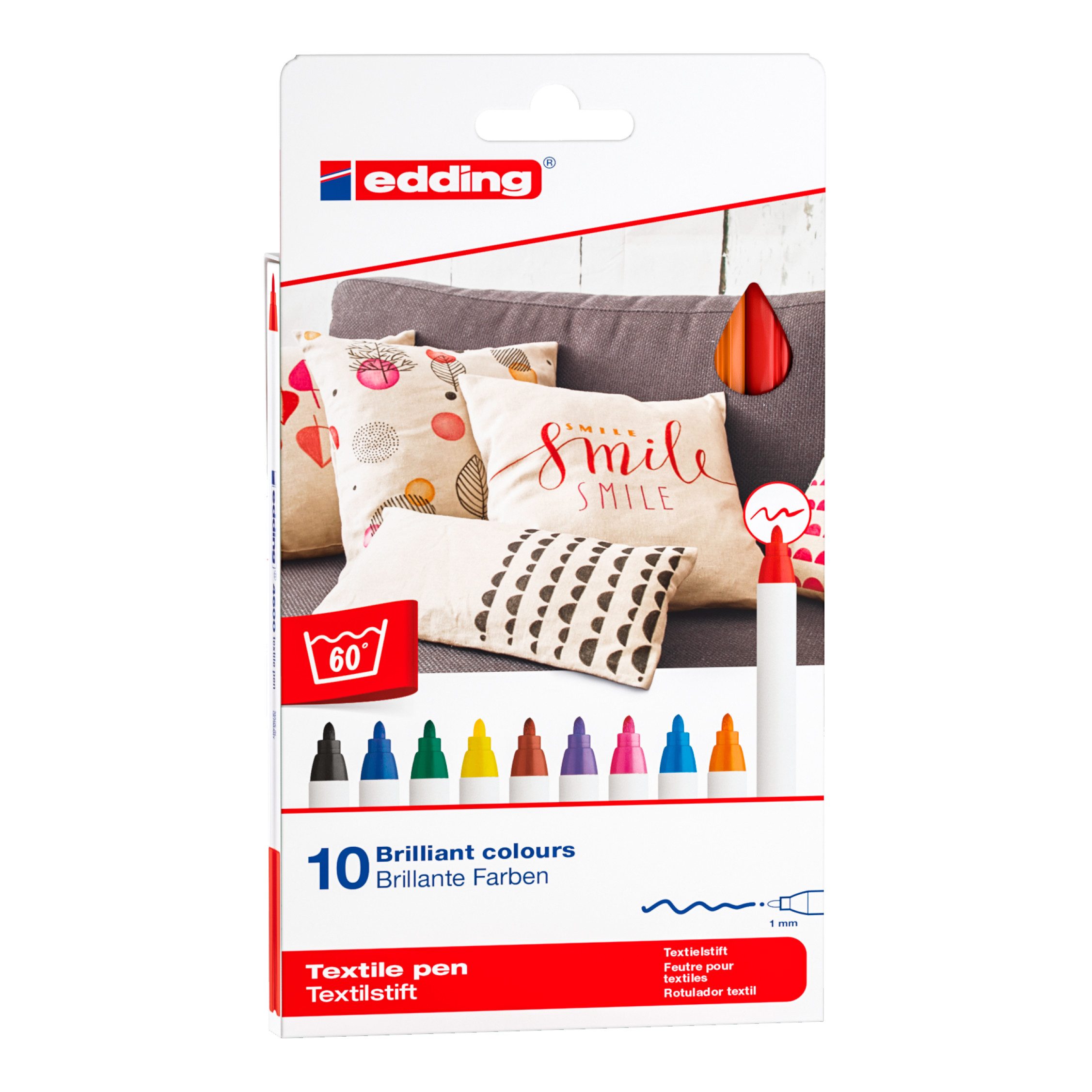 edding Textilmarker Textilstifte Set Brilliant Colours 4600, 10er-Set