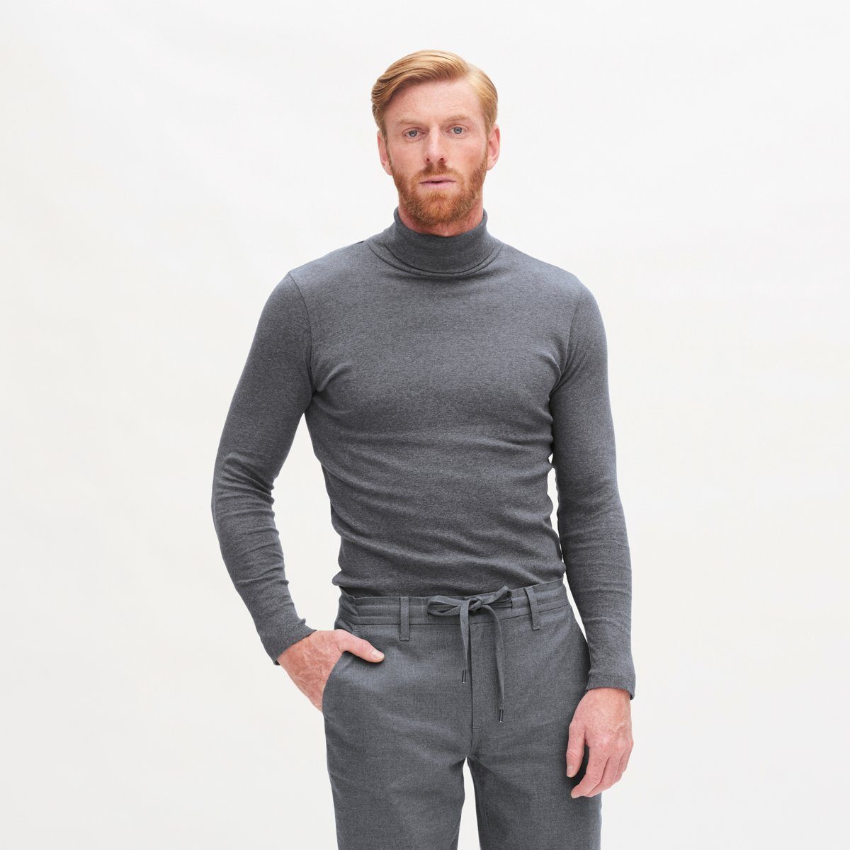 Turtleneck-Stil Rollkragenshirt Grey klassischen HELGE Vielseitigkeit im Melange CRAFTS LIVING