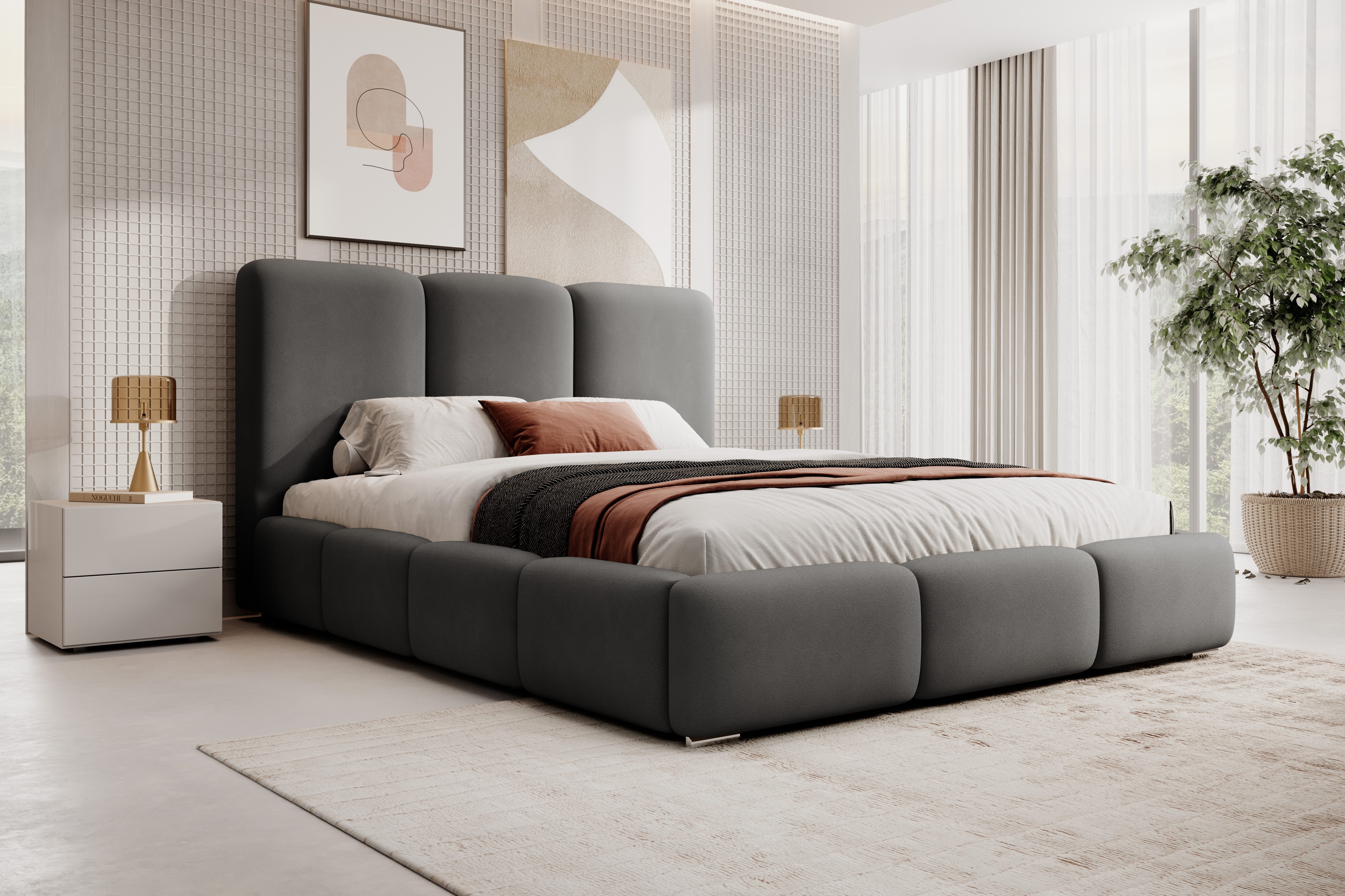 VIVENTE Möbel Polsterbett NIZZA Samt Bezugstoff MAGIC VELVET, Bettkasten Lattenrost 32 Lamellen (wahlweise Holz- oder Metallrahmen Lattenrost, 32 Lamellen), mit großem Bettkasten in versch. Breiten und Farben