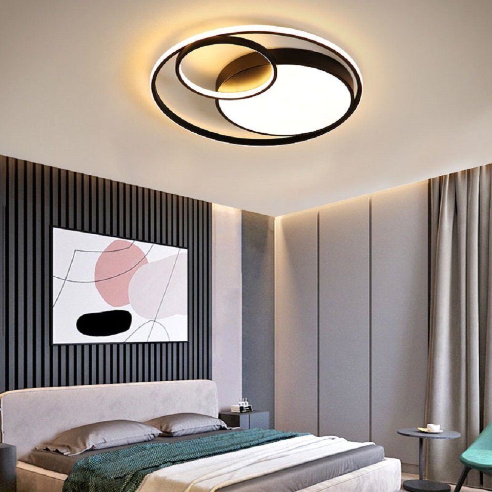 Daskoo Deckenleuchten 37W Modern LED Deckenlampe mit Fernbedienung Dimmbar Schlafzimmer, LED fest integriert, Warmweiß/Neutralweiß/Kaltweiß, LED Deckenleuchte stufenlos dimmbar Schwarz