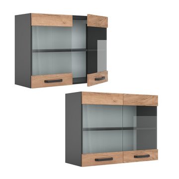 Vicco Glashängeschrank Hängeschrank Küche 80 cm R-Line Anthrazit Goldkraft