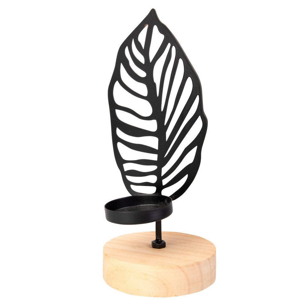 MICA Dekolicht Kerzenhalter - Blatt - braun/schwarz - ca. 11 x 11 x 26 cm