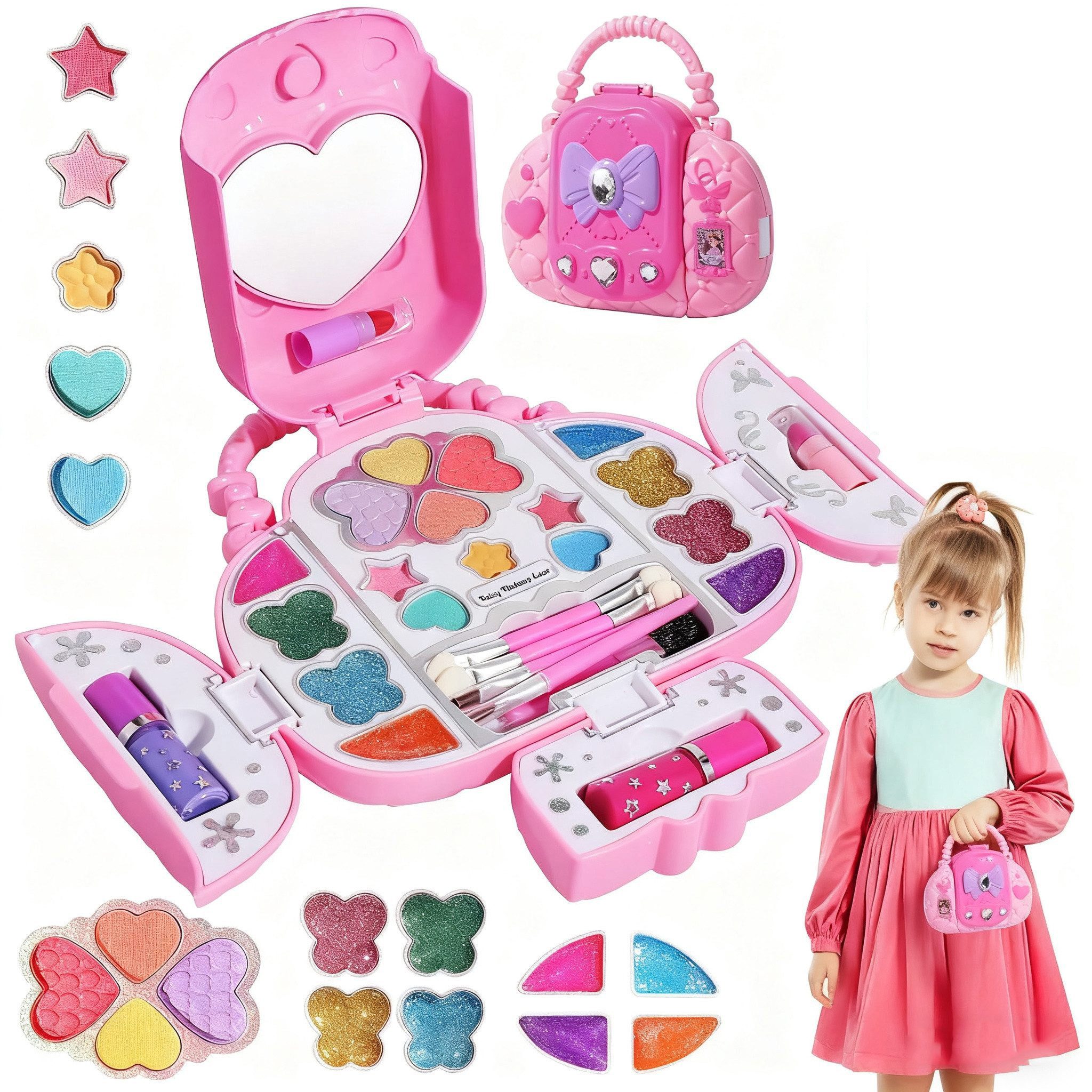 CLTYQ Kosmetik-Set Kreativset Kosmetik-Set,Kinder-Make-up-Kit mit Spiegel-,Make-Spielzeug, Prinzessinnen-Spielzeug-Kosmetik-Set,waschbares Make-up-Set