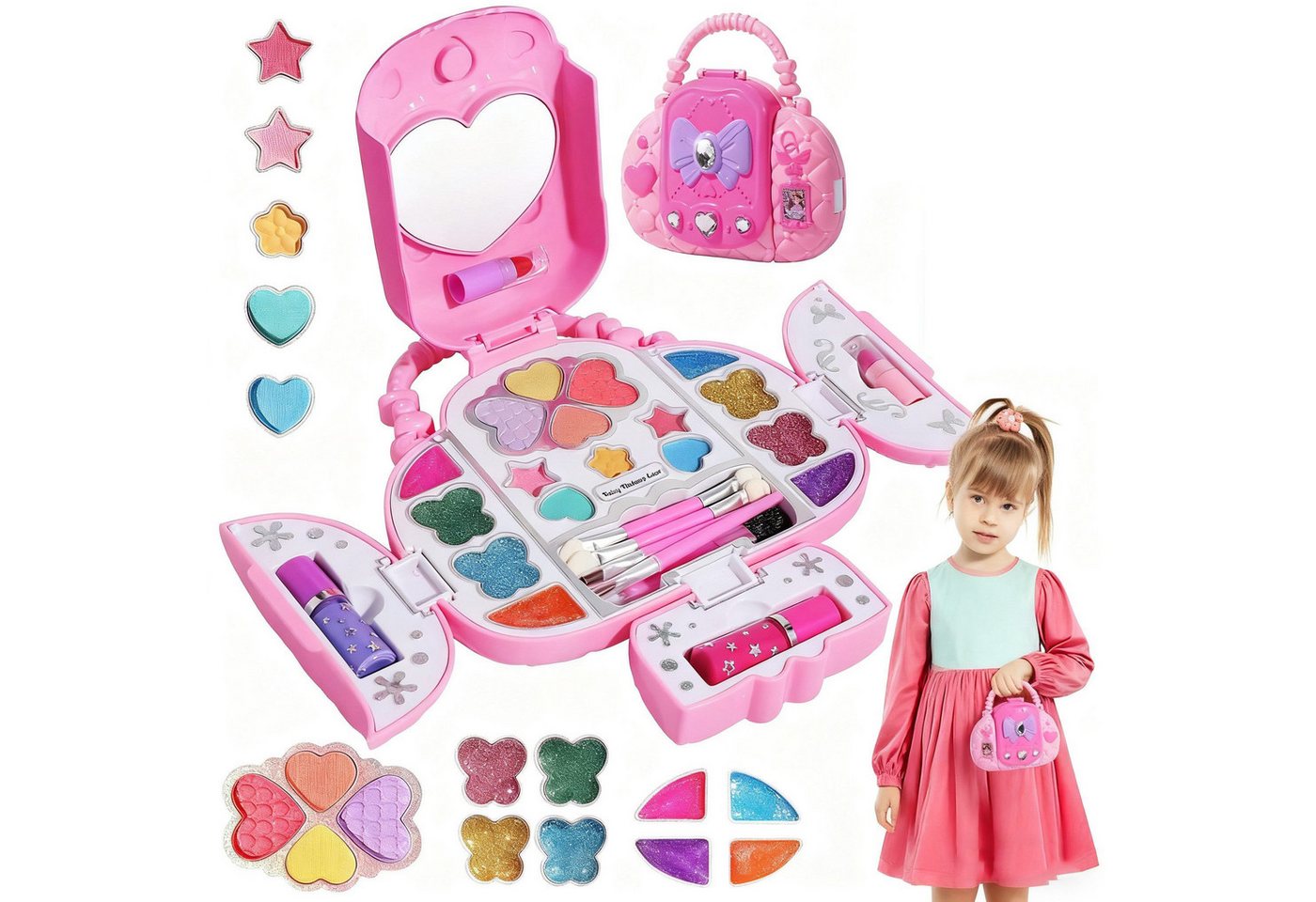 CLTYQ Kosmetik-Set Kreativset Kosmetik-Set,Kinder-Make-up-Kit mit Spiegel-,Make-Spielzeug, Prinzessinnen-Spielzeug-Kosmetik-Set,waschbares Make-up-Set