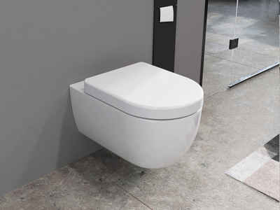 Aqua Bagno Tiefspül-WC Spülrandlose Toilette Wand-WC Inkl. abnehmbaren Sitz mit Softclose, Wandmontage