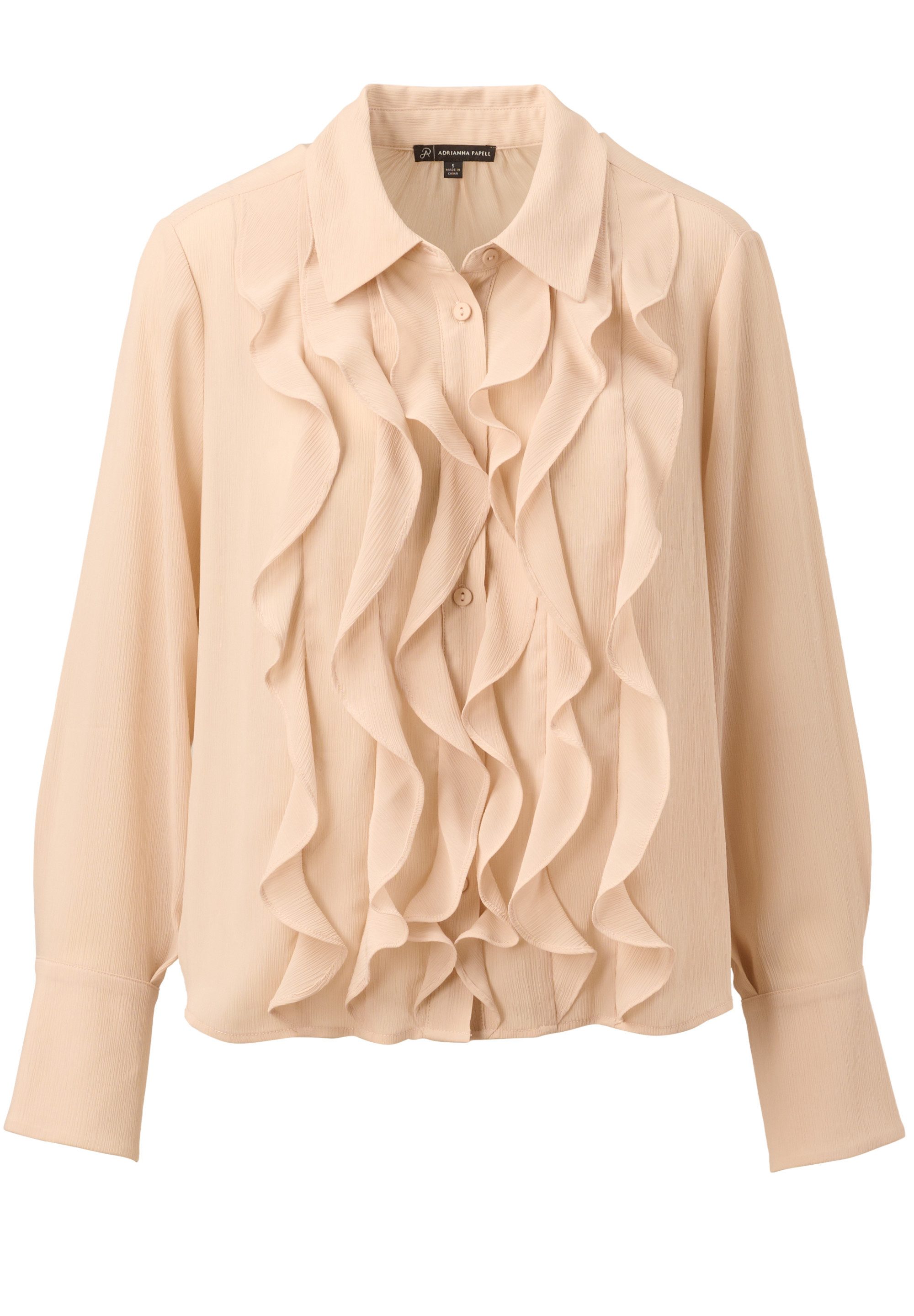 Adrianna Papell Langarmbluse Long Sleeve Sheer Ruffle Front Blouse Elegant, günstig online kaufen